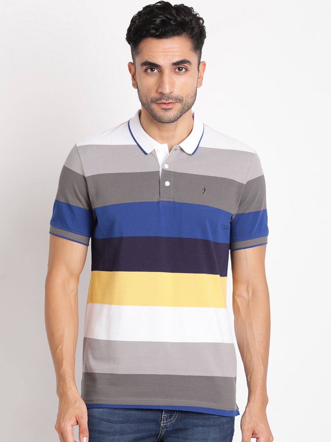 

Indian Terrain Striped Polo Collar T-shirt, Blue