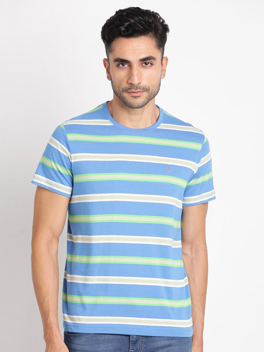 

Indian Terrain Striped Round Neck T-shirt, Blue