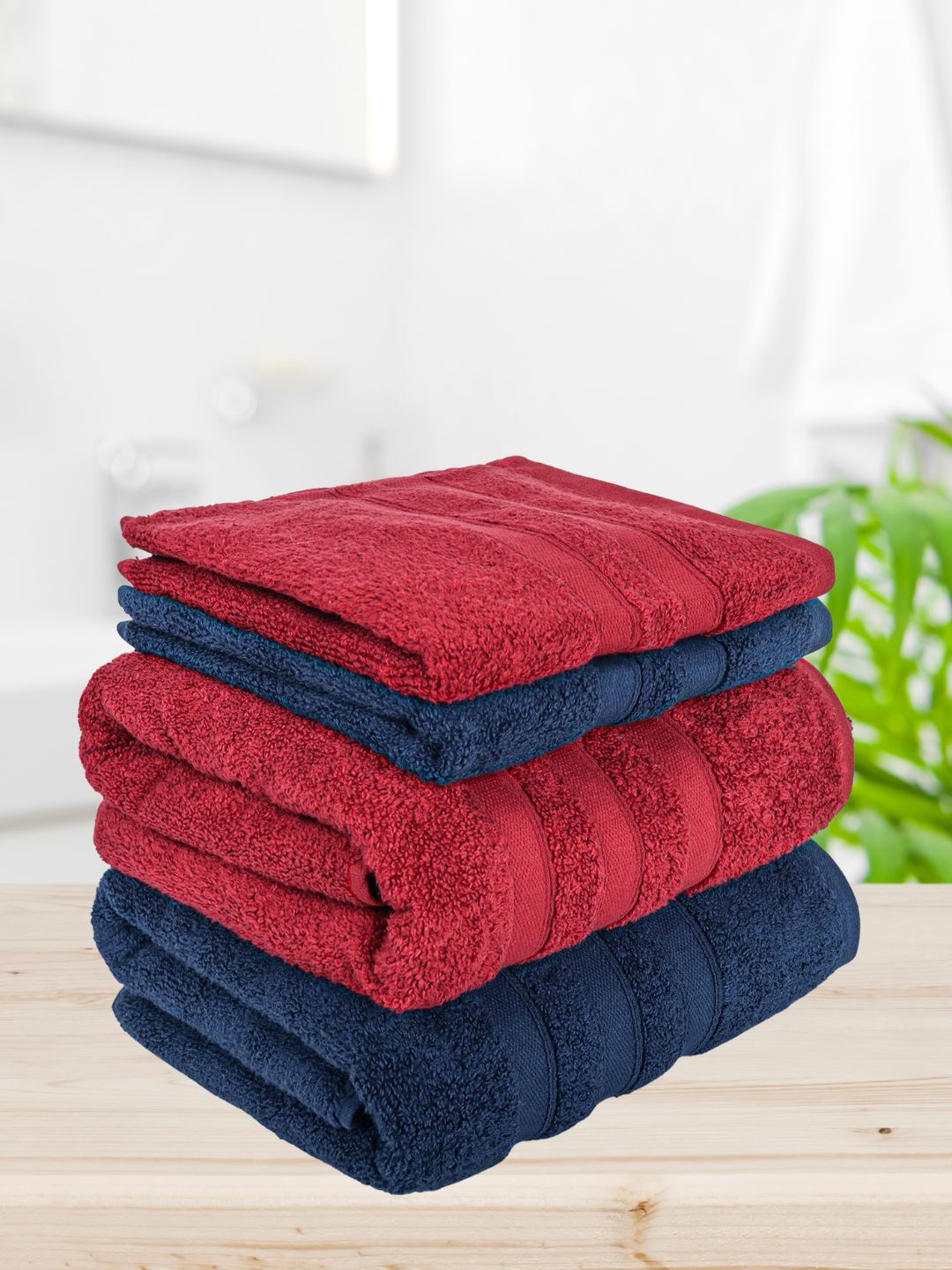 

eurospa Red & Navy Blue 4 Pieces Terry Cotton 500 GSM Towels