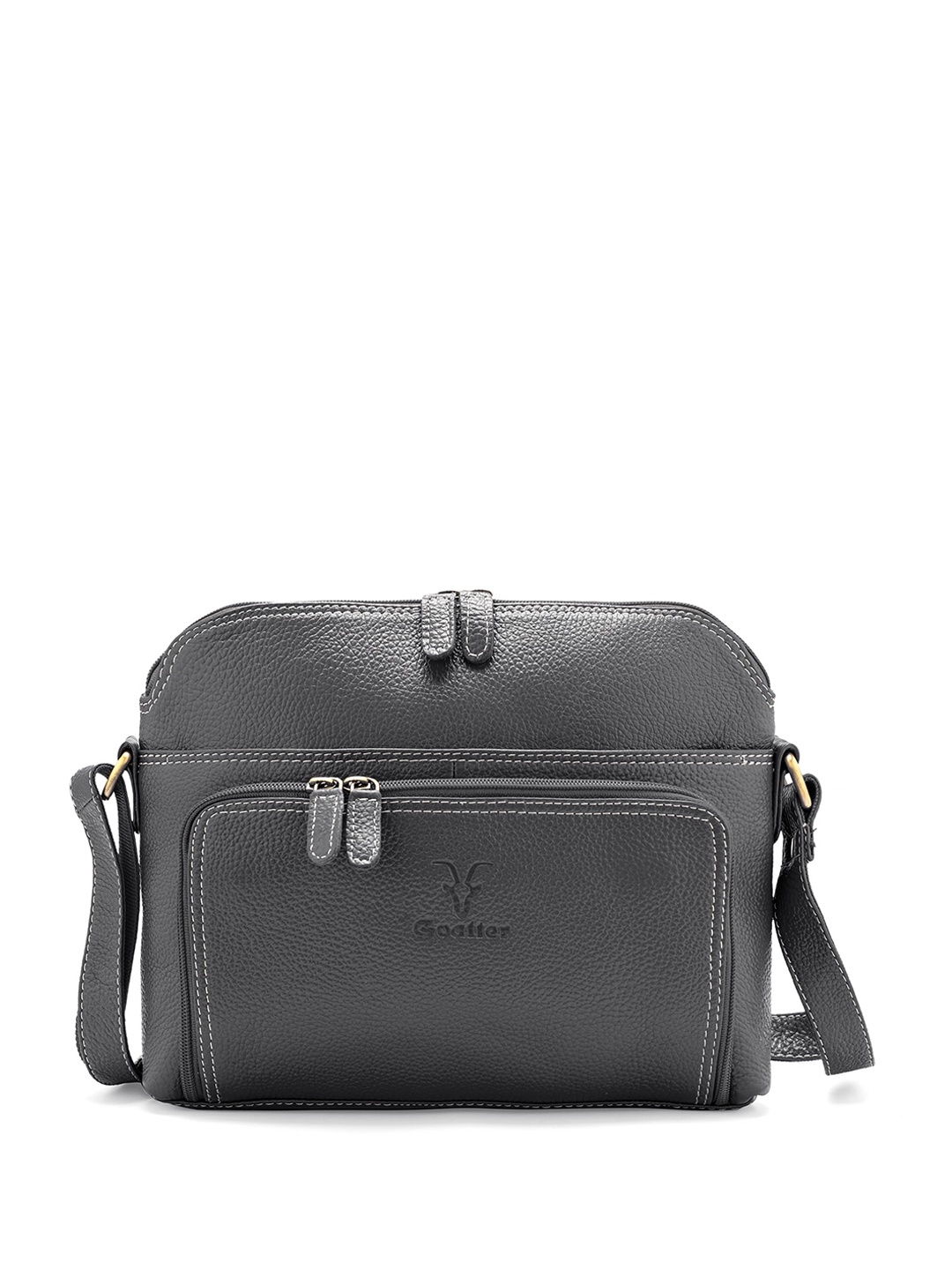 

Goatter Textured Leather Structured Sling Bag, Grey