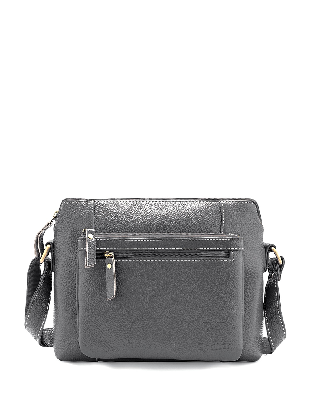 

Goatter Textured Leather Structured Sling Bag, Grey