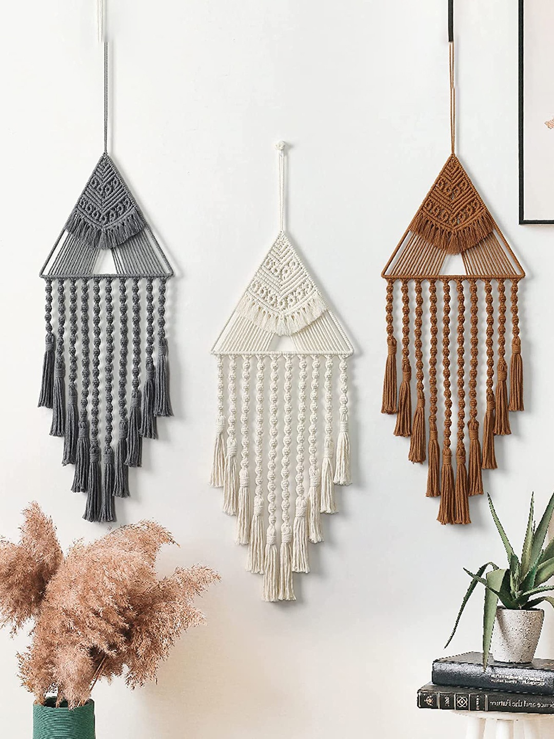 

Kaahira Brown Triangle Macrame Cotton Hanging Wall Decor