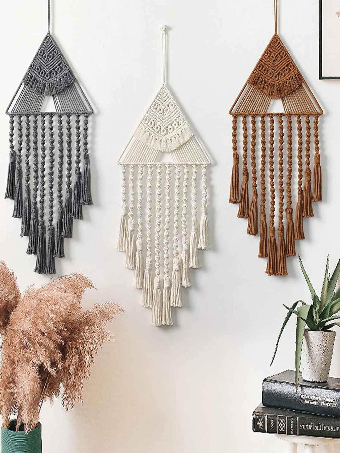 

Kaahira Off White Cotton Triangle Tapestries & Macrame Wall Decor