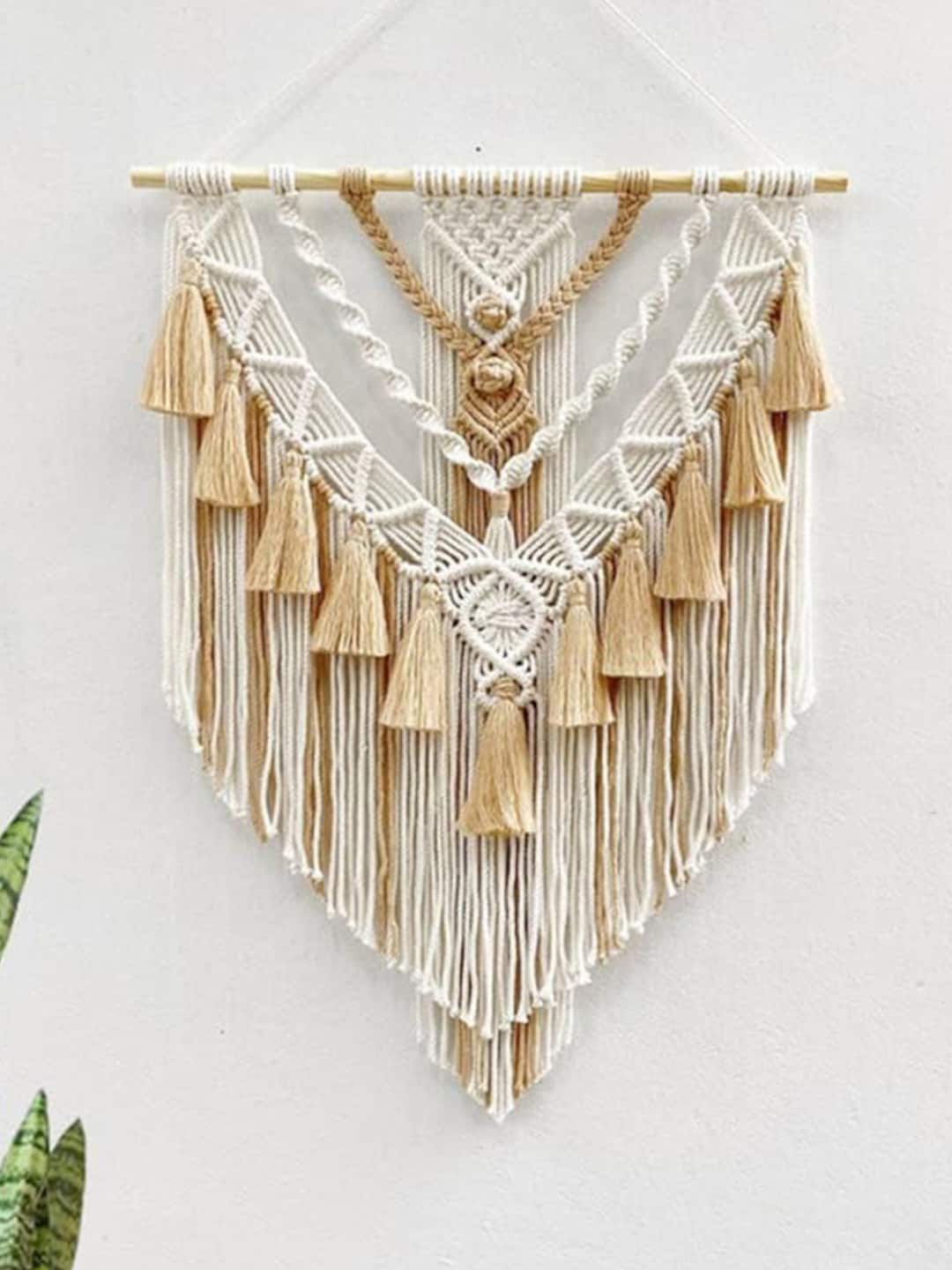 

Kaahira Beige & White Triangle Shape Boho Cotton Macrame Wall Decor