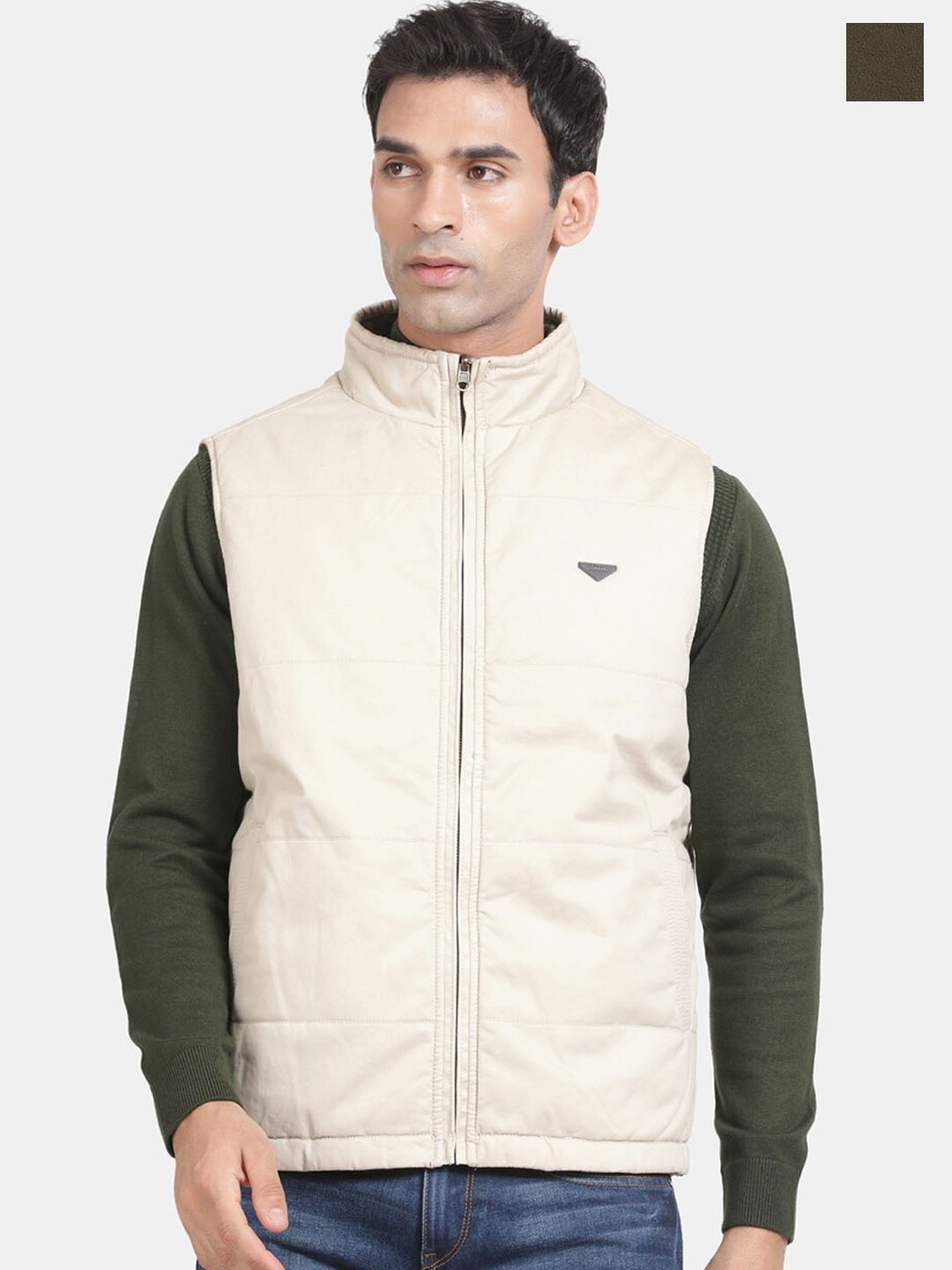 

t-base Mock Collar Cotton Reversible Padded Jacket, White