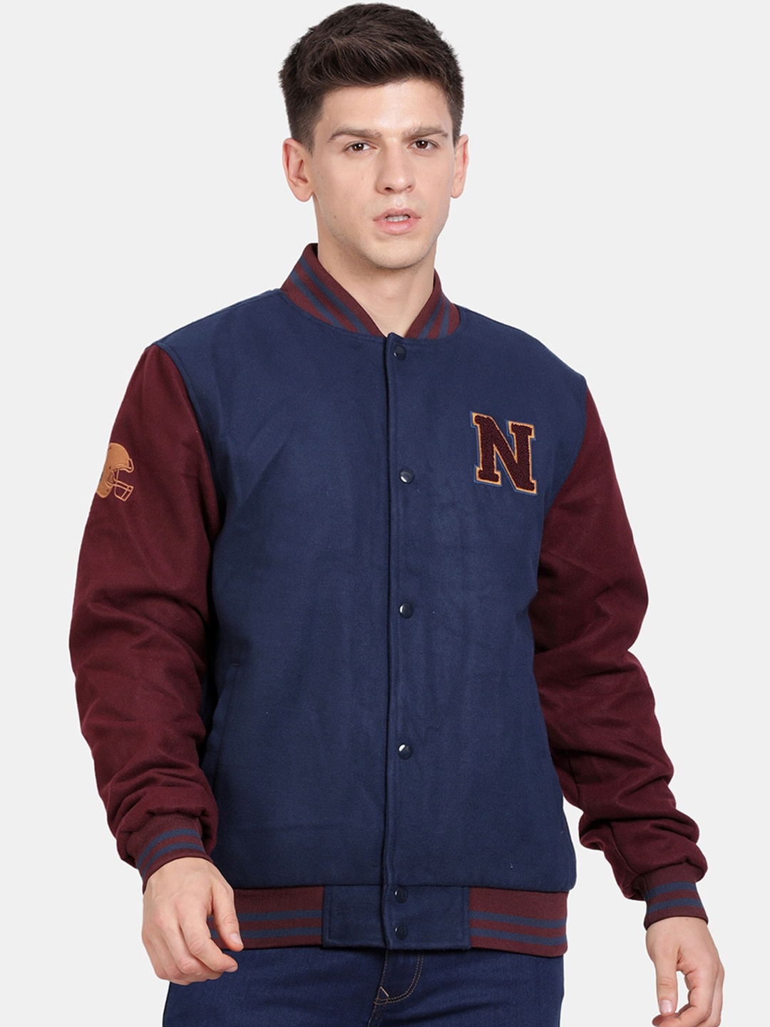 

t-base Insulator Mock Collar Varsity Jacket, Navy blue