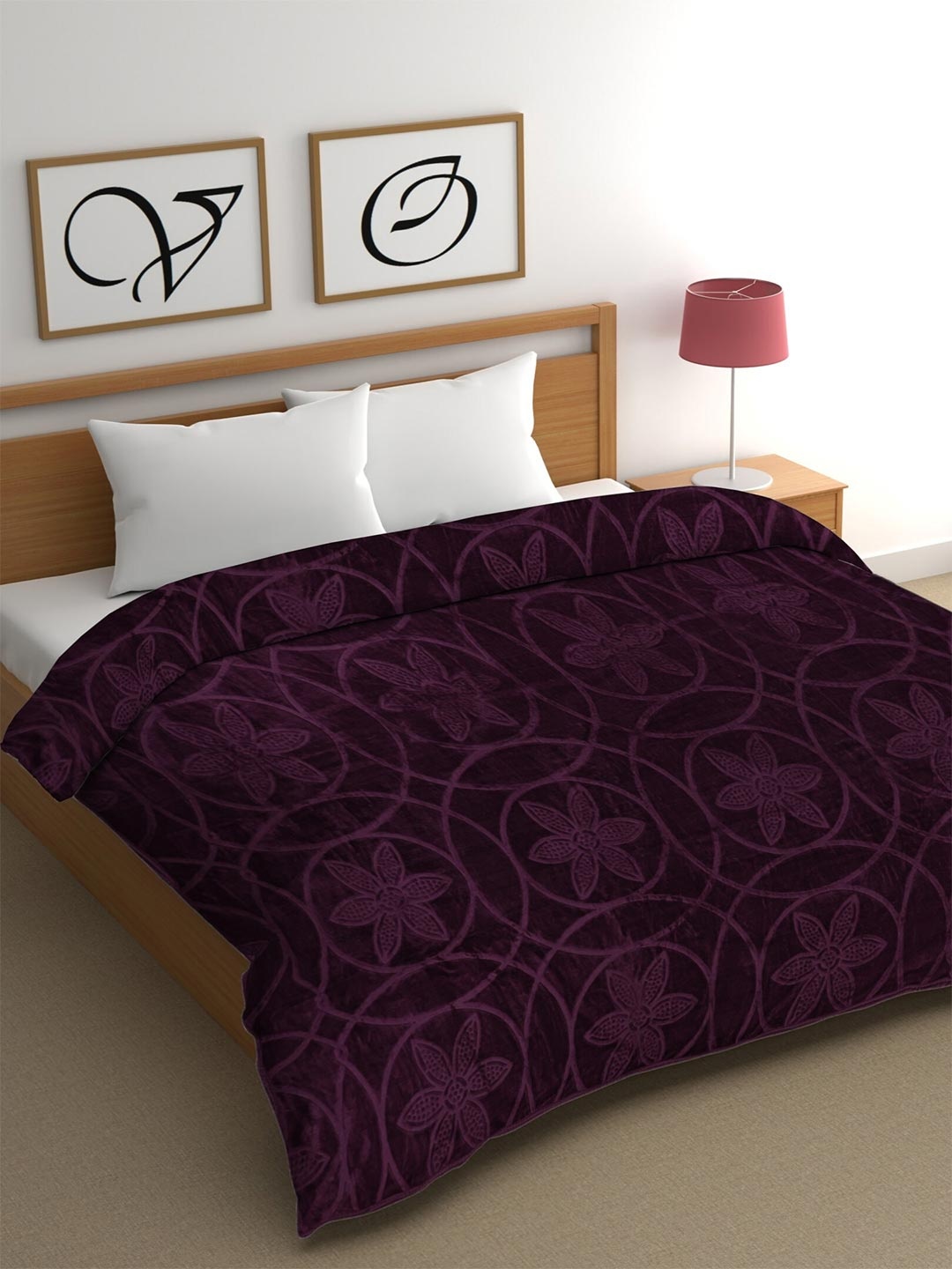 

CG HOMES Purple Floral Mink Heavy Winter 350 GSM Double Bed Blanket