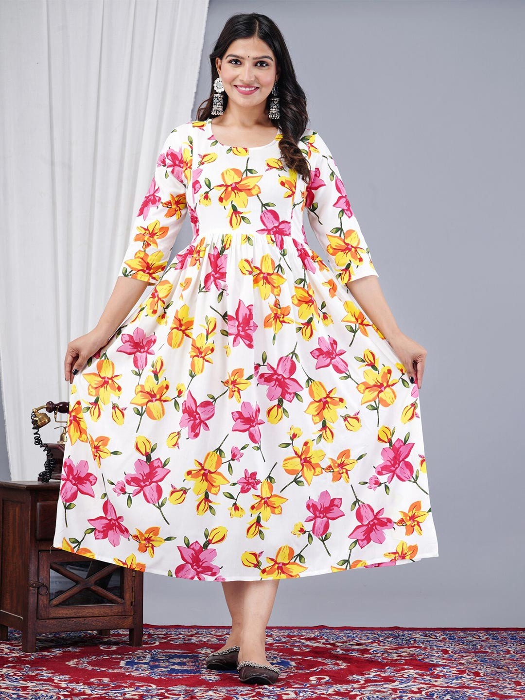 

BAESD Floral Printed Maternity Fit & Flare Dress, White