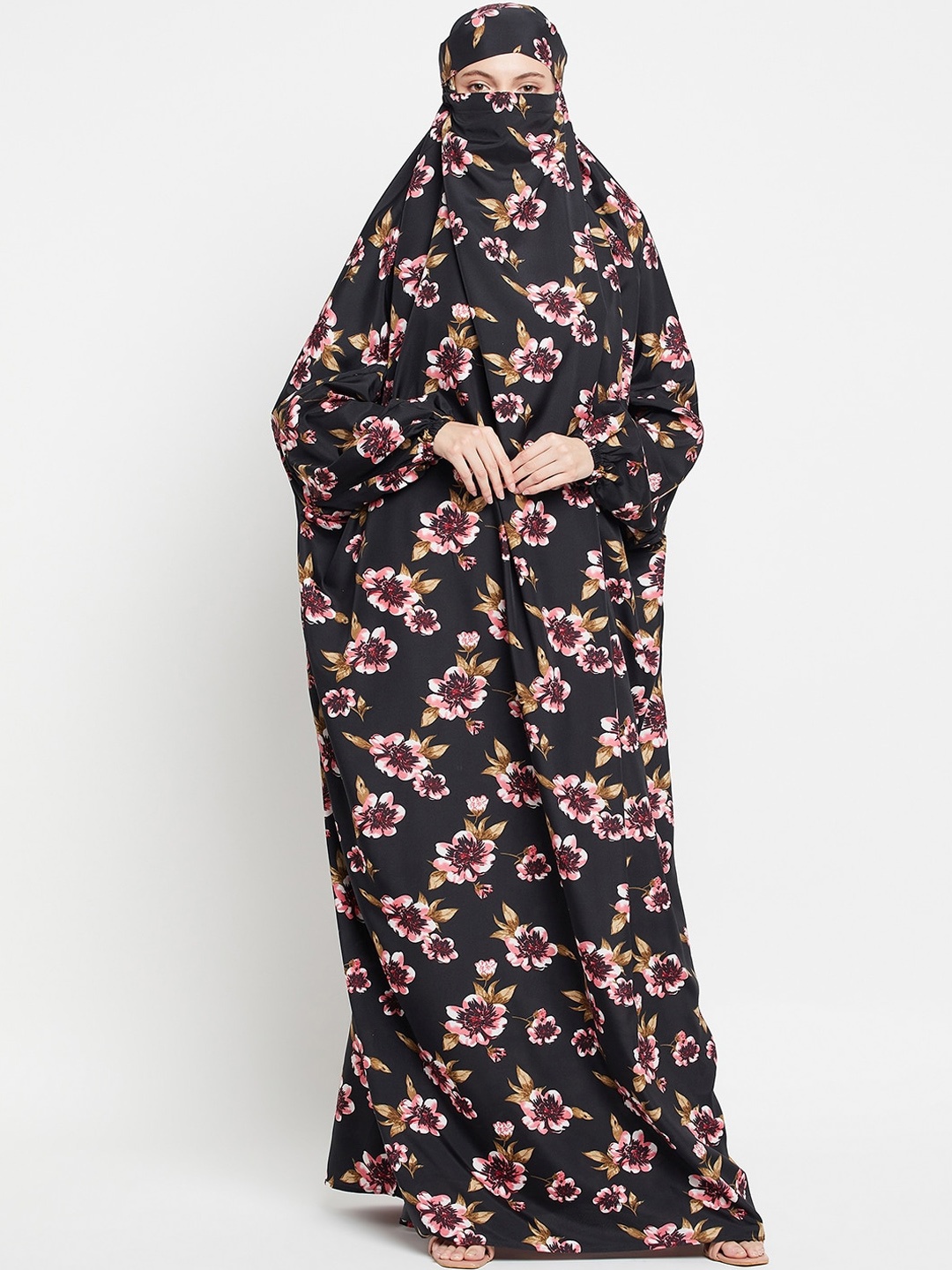

NABIA Floral Printed Jilbab Burqa, Black