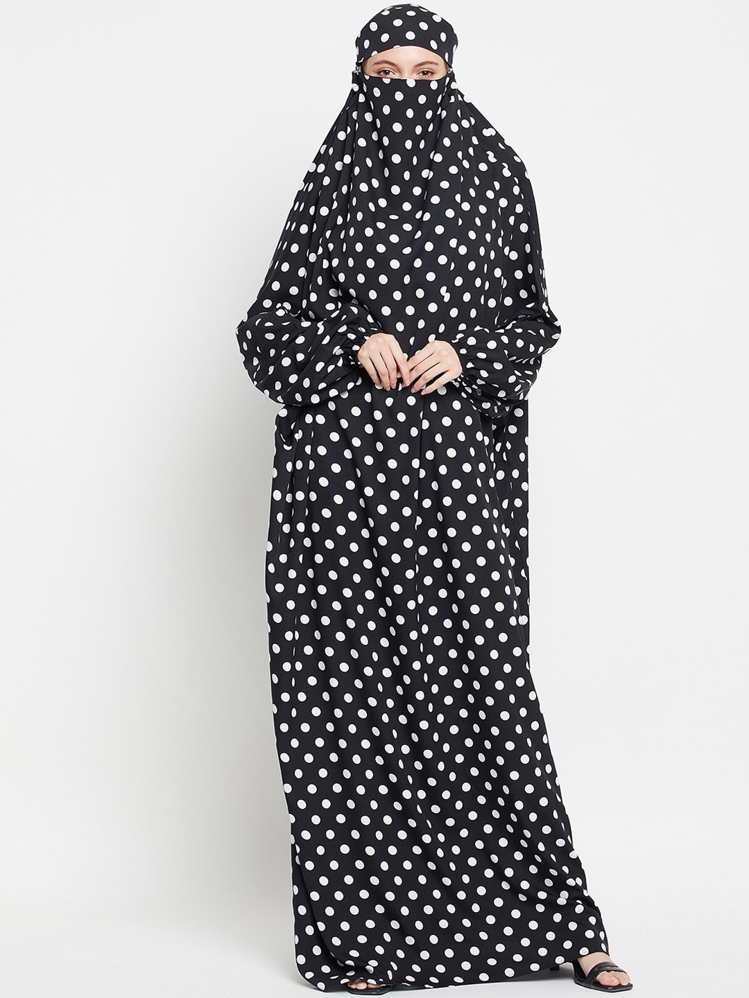 

NABIA Polka Dot Printed Jilbab Burqa, Black