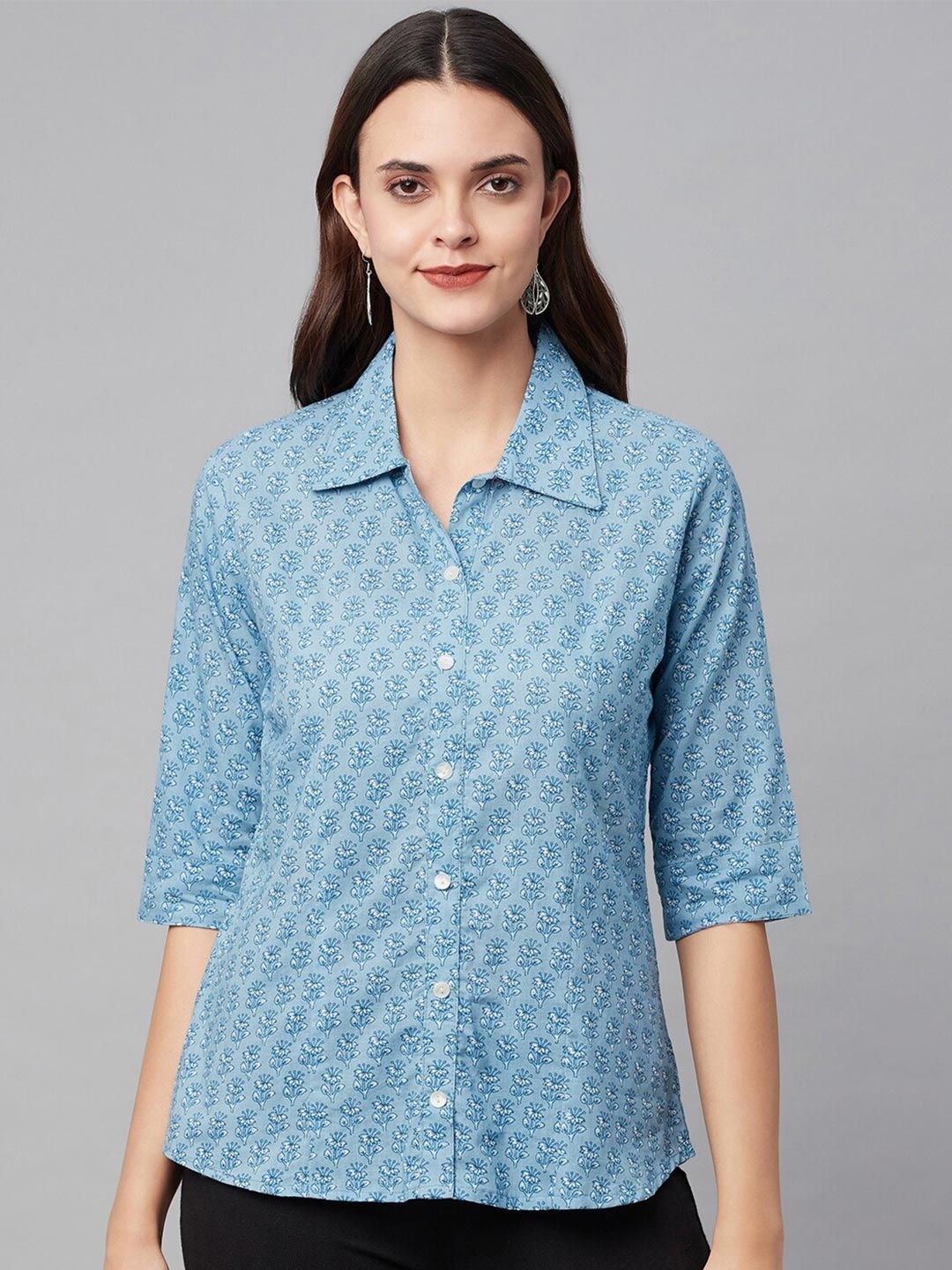 

KALINI Comfort Ethnic Motifs Printed Cotton Casual Shirt, Blue