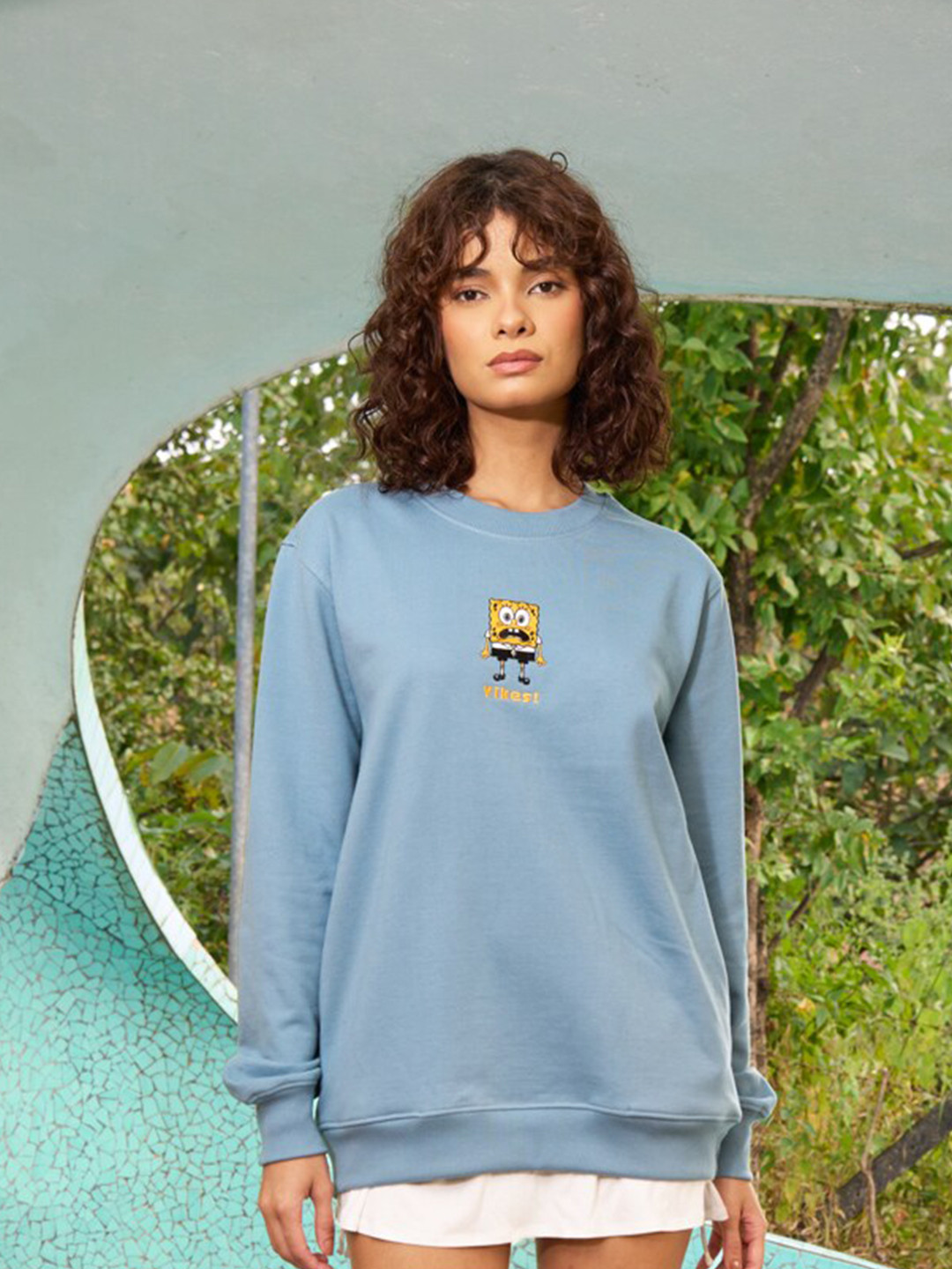 

Bonkers Corner Shaken SpongeBob Embroidered Cotton Oversized Sweatshirt, Blue