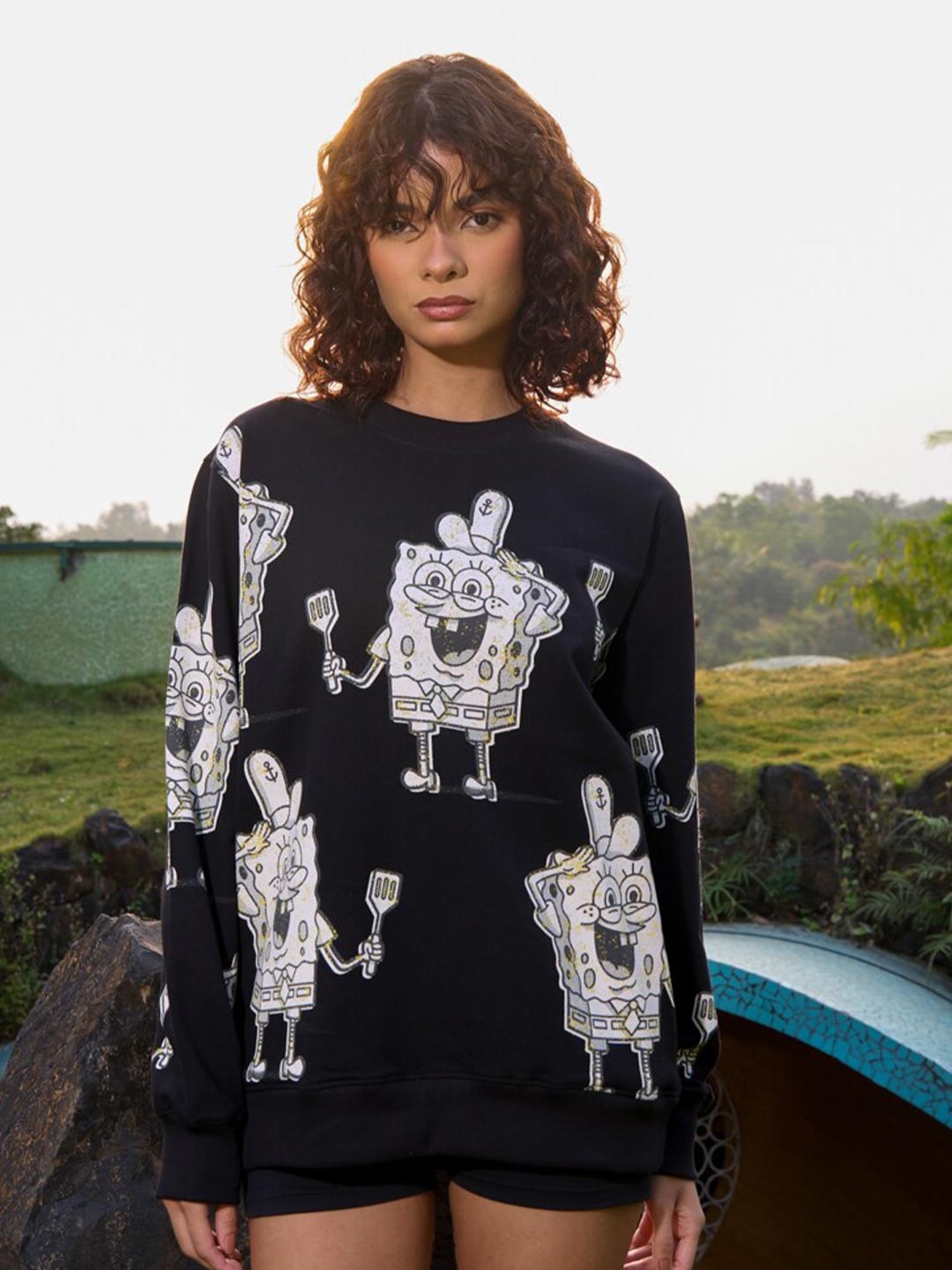 

Bonkers Corner SpongeBob Printed Sweatshirt, Black