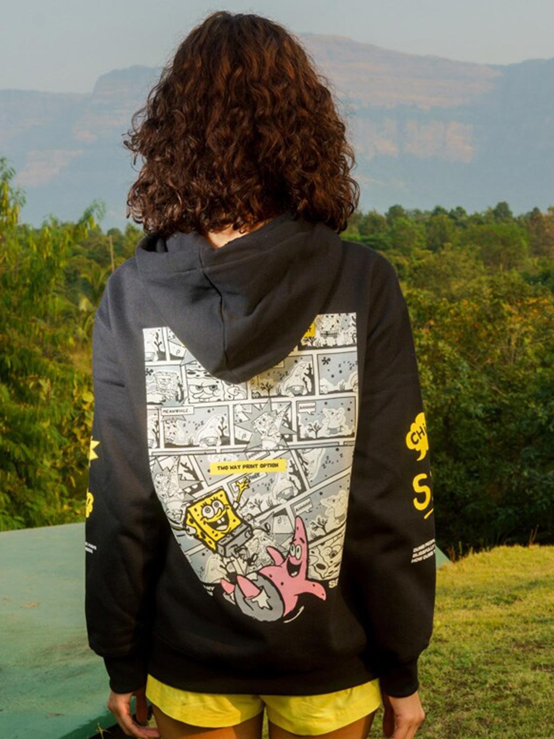 

Bonkers Corner Sponge Bob Printed Hooded Long Sleeves Pullover, Black