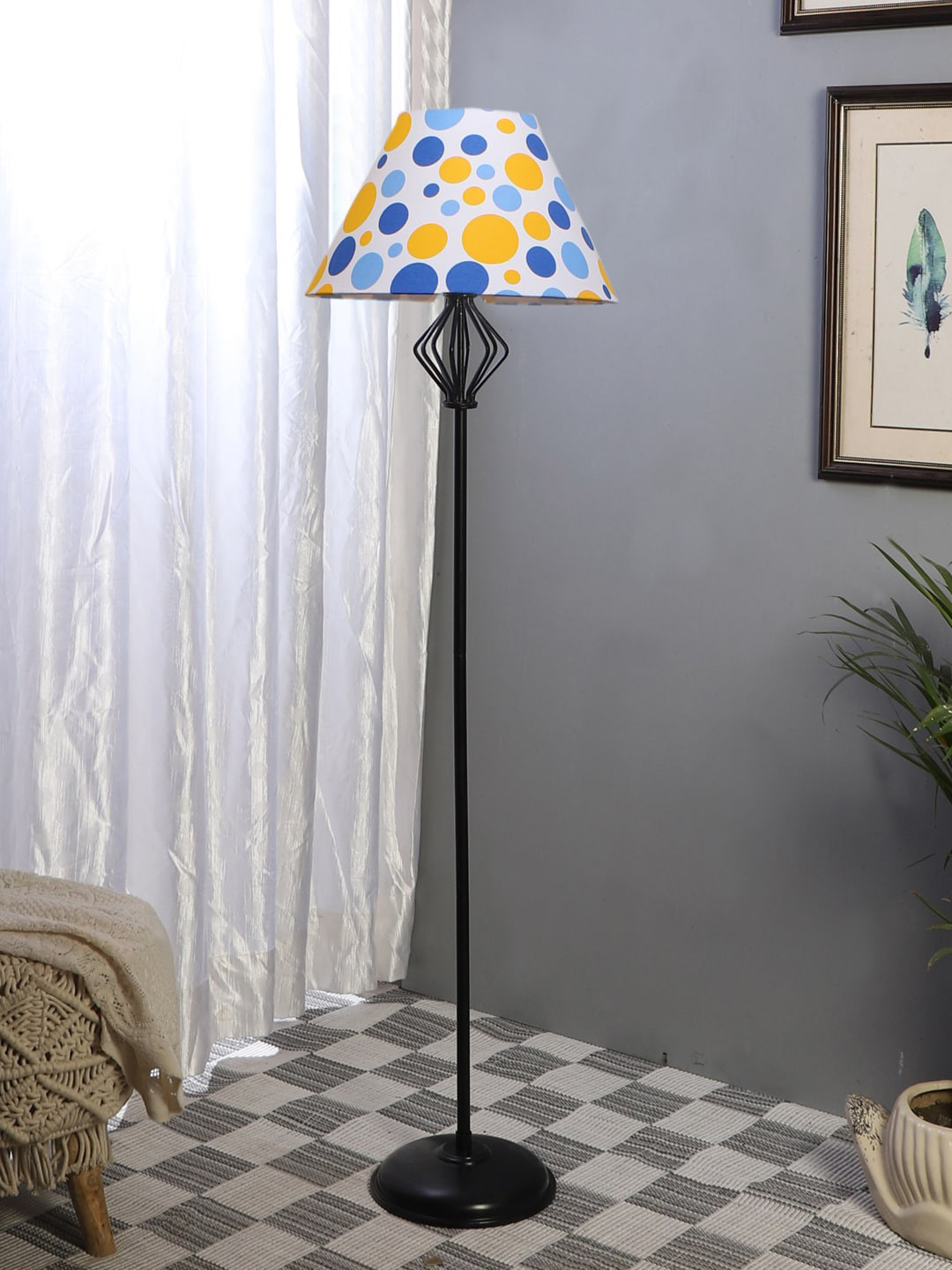 

Devansh White & Blue Printed Cotton & Iron Frustum Floor Lamp