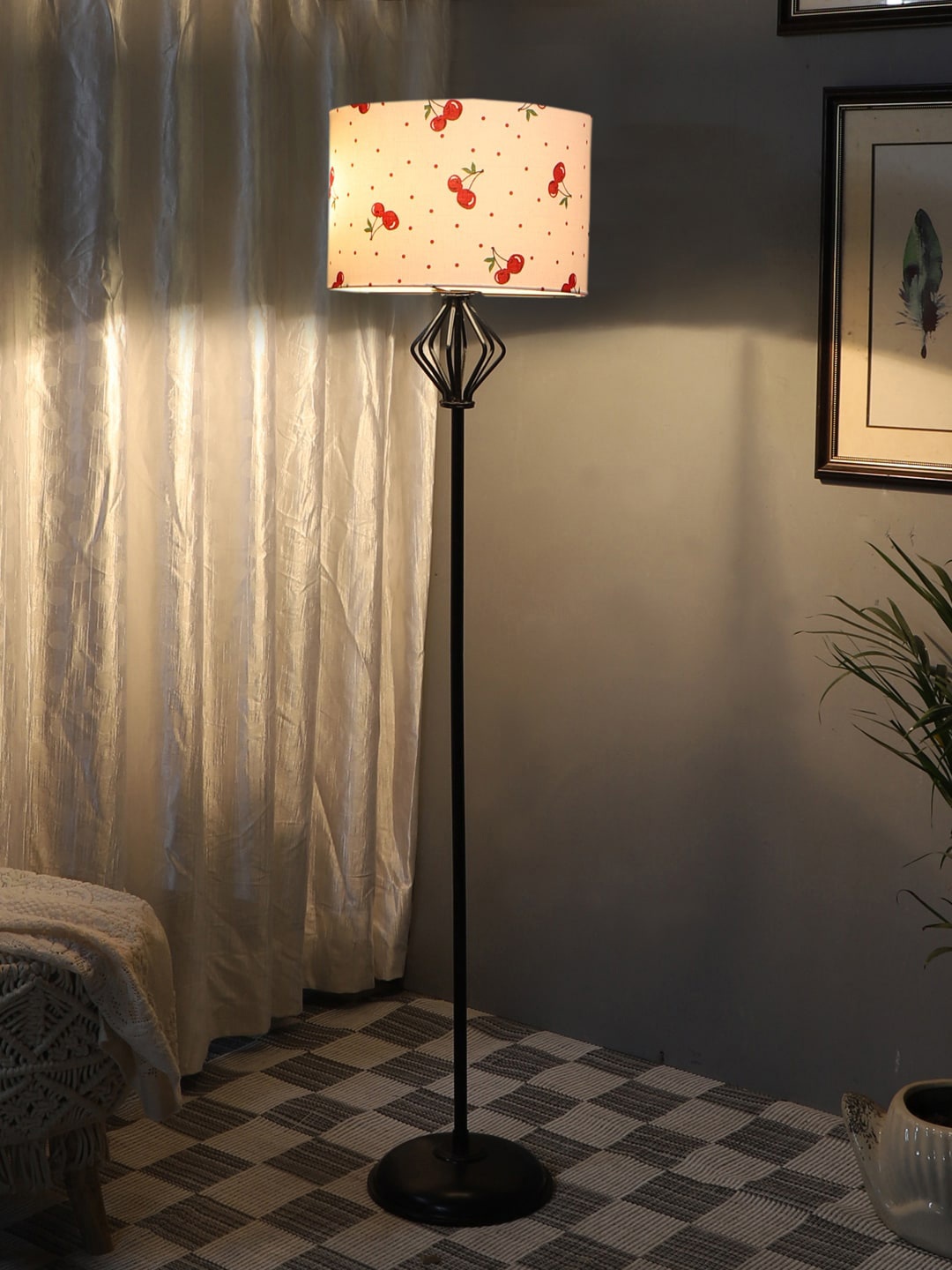 

Devansh White & Black Printed Cylinder Shaped Cotton Shade with Iron Floor Lamp