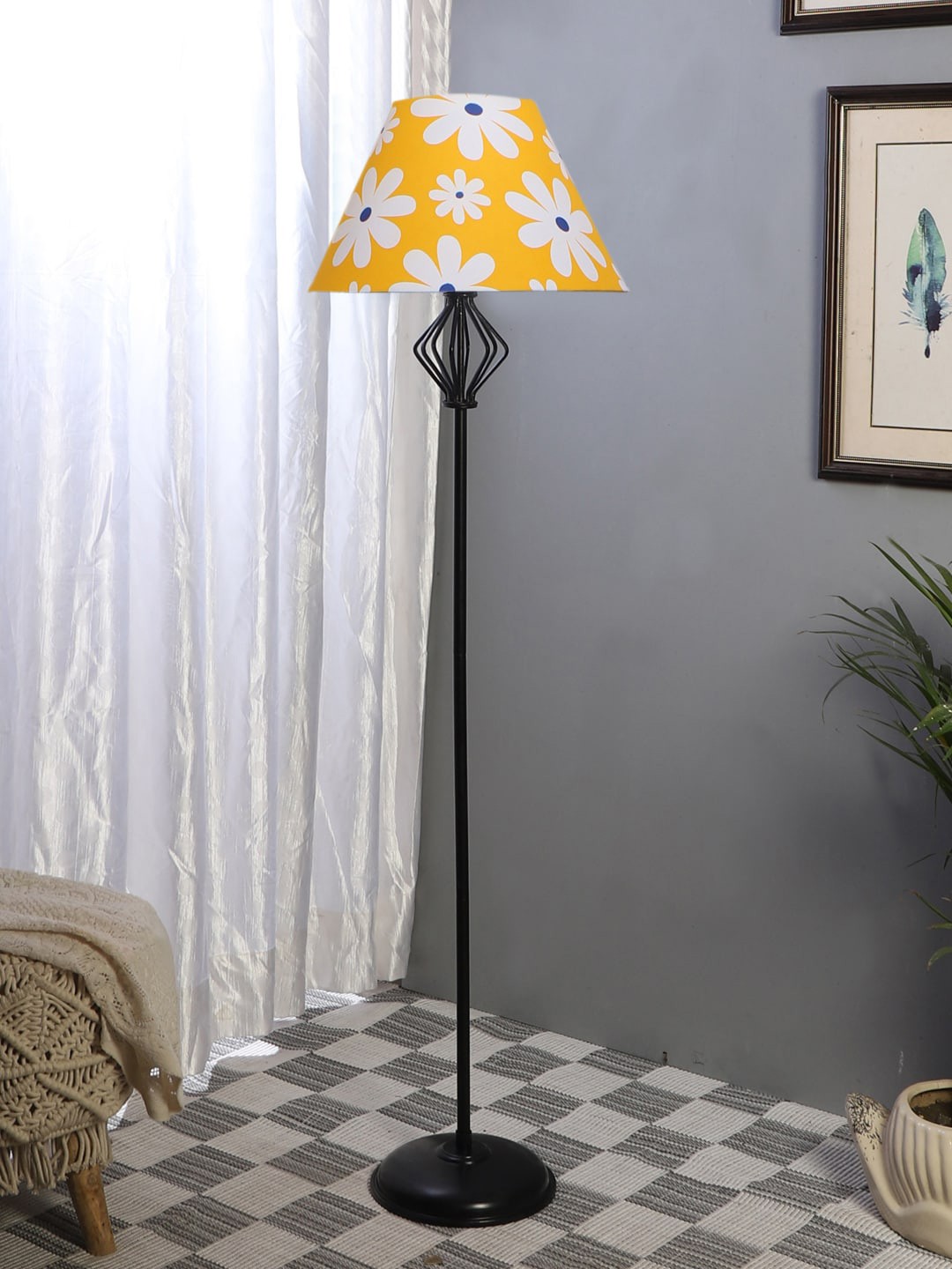 

Devansh Yellow & Black Floral Frustum Shaped Cotton Shade with Iron Floor Lamp