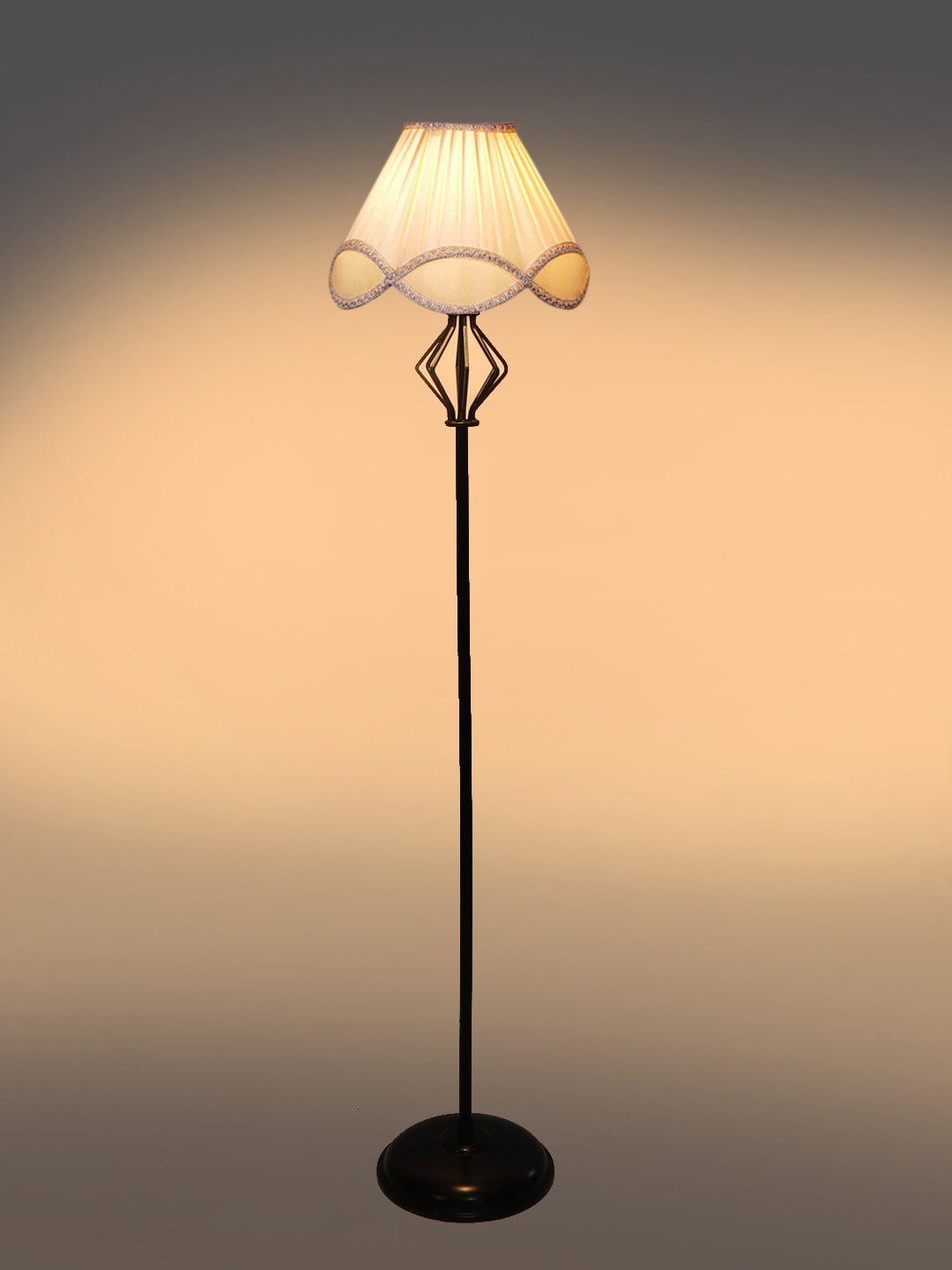 

Devansh Black & White Vintage Cotton Shade Iron Floor Lamp