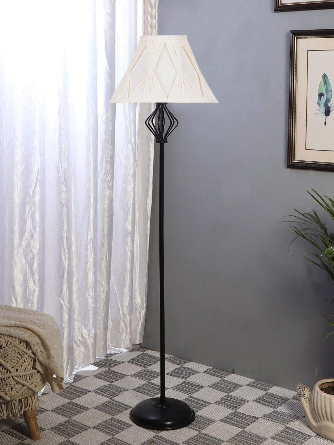 

Devansh White & Black Cotton & Iron Floor Lamp With Shade