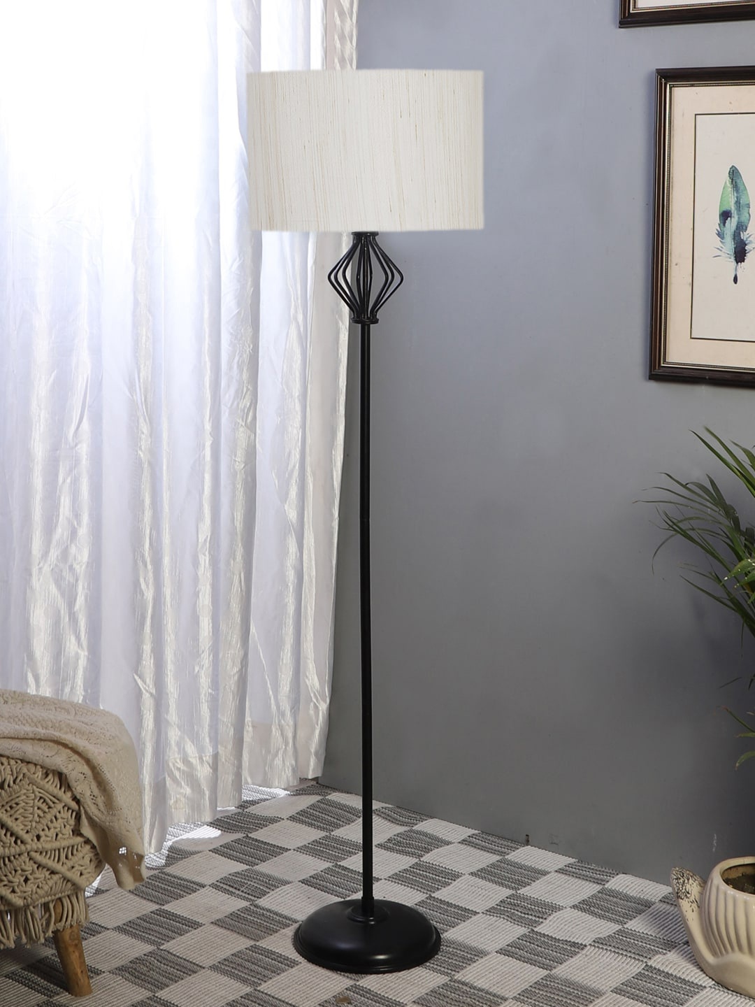 

Devansh White & Black Cotton & Iron Cylinder Shaped Floor Lamp With Shade