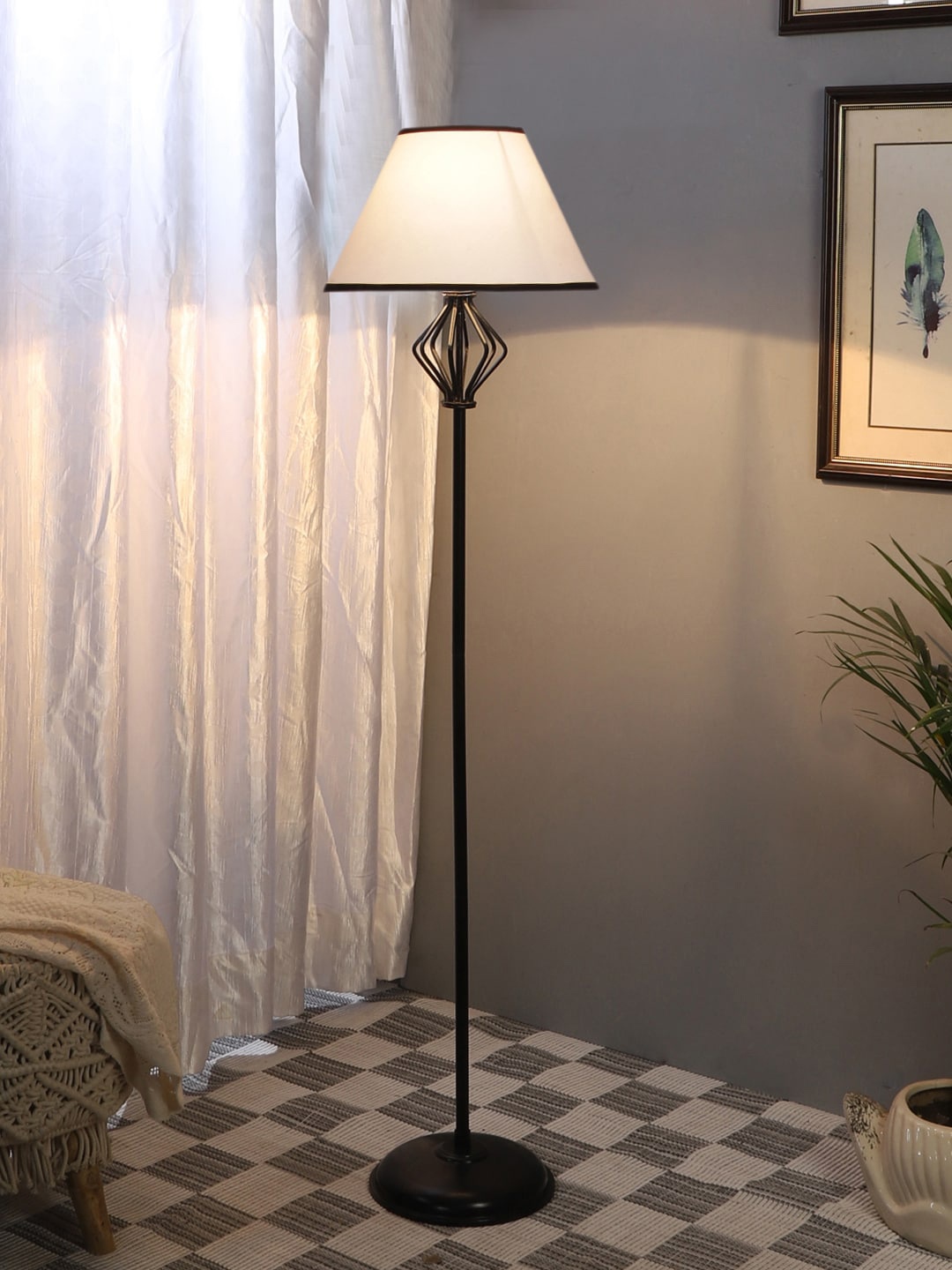 

Devansh White & Black Cotton & Iron Frustum Floor Lamp