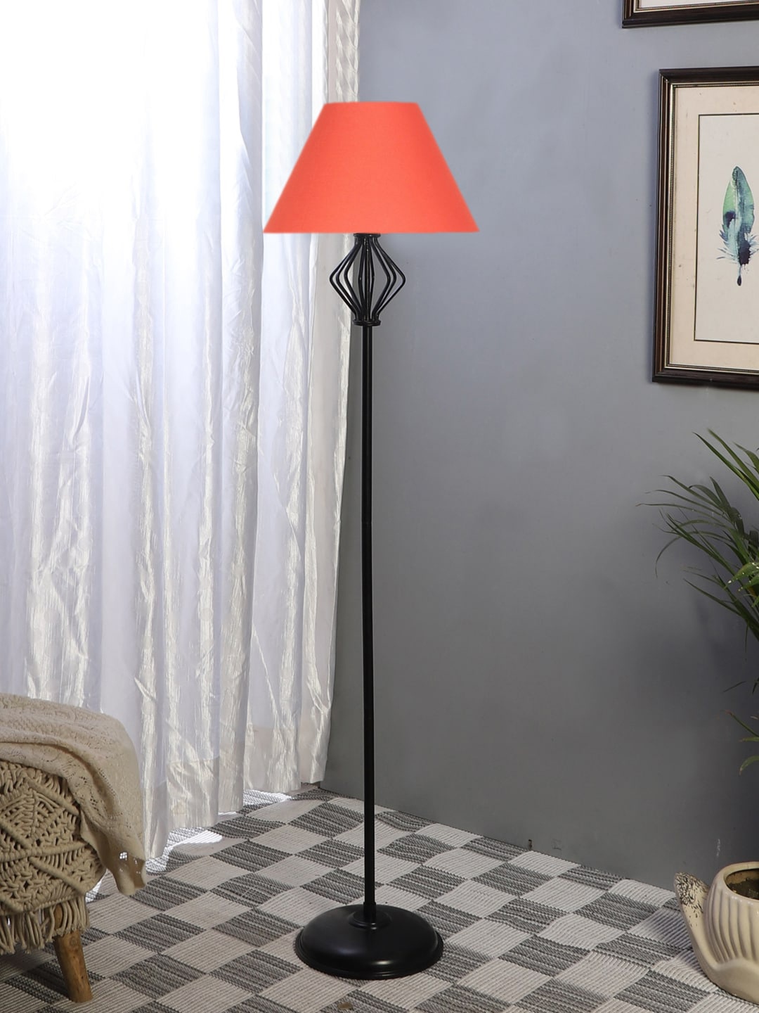 

Devansh Orange Colored & Black Cotton Conical Iron Floor Lamp