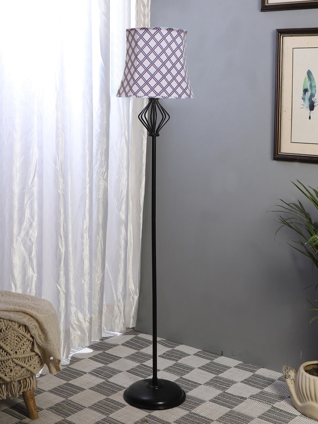 

Devansh Black & White Printed Floor Lamp With Shade