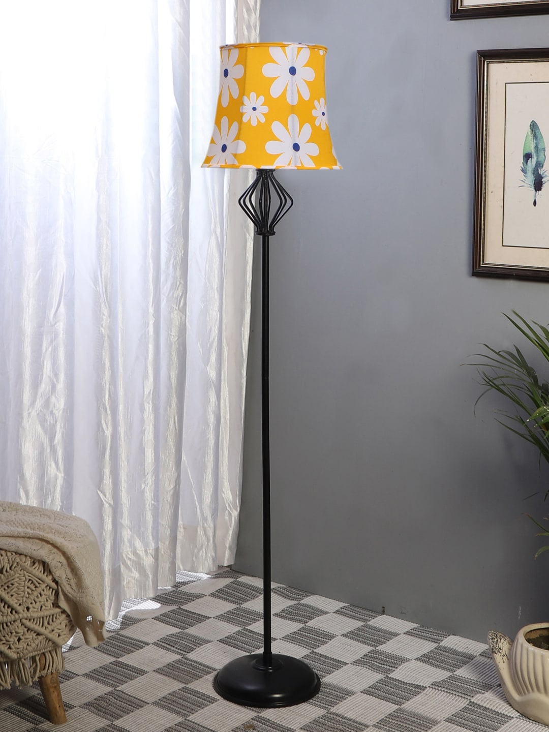 

Devansh Yellow & White Printed Cotton Iron Floor Lamp