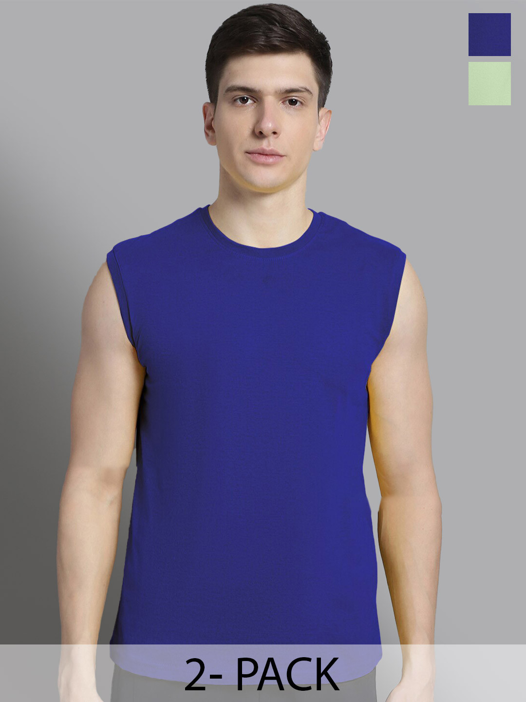 

FBAR Pack Of 2 Round Neck Sleeveless Cotton Regular T-shirt, Blue