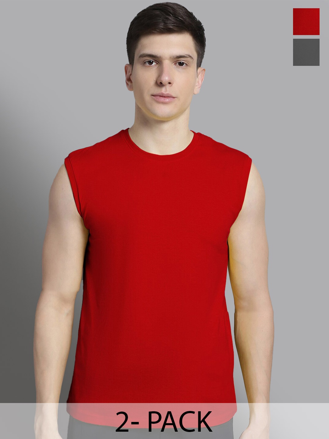 

FBAR Pack Of 2 Round Neck Sleeveless Cotton Regular T-shirt, Red