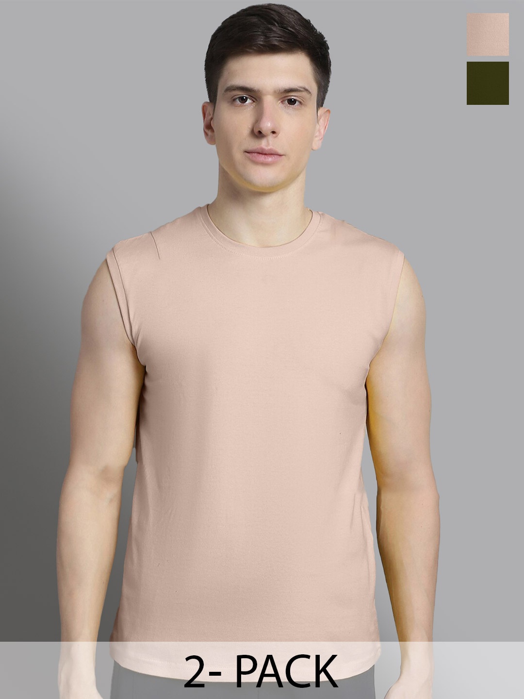 

FBAR Pack Of 2 Sleeveless Antimicrobial Cotton T-shirts, Coral