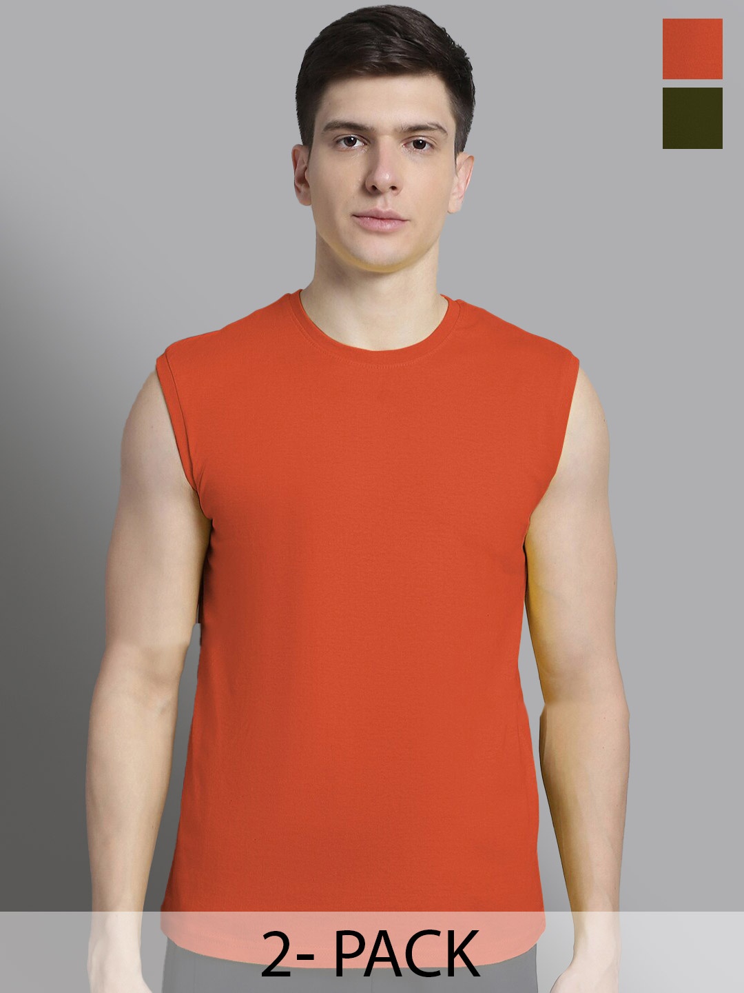 

FBAR Pack Of 2 Sleeveless Antimicrobial Cotton T-shirts, Orange