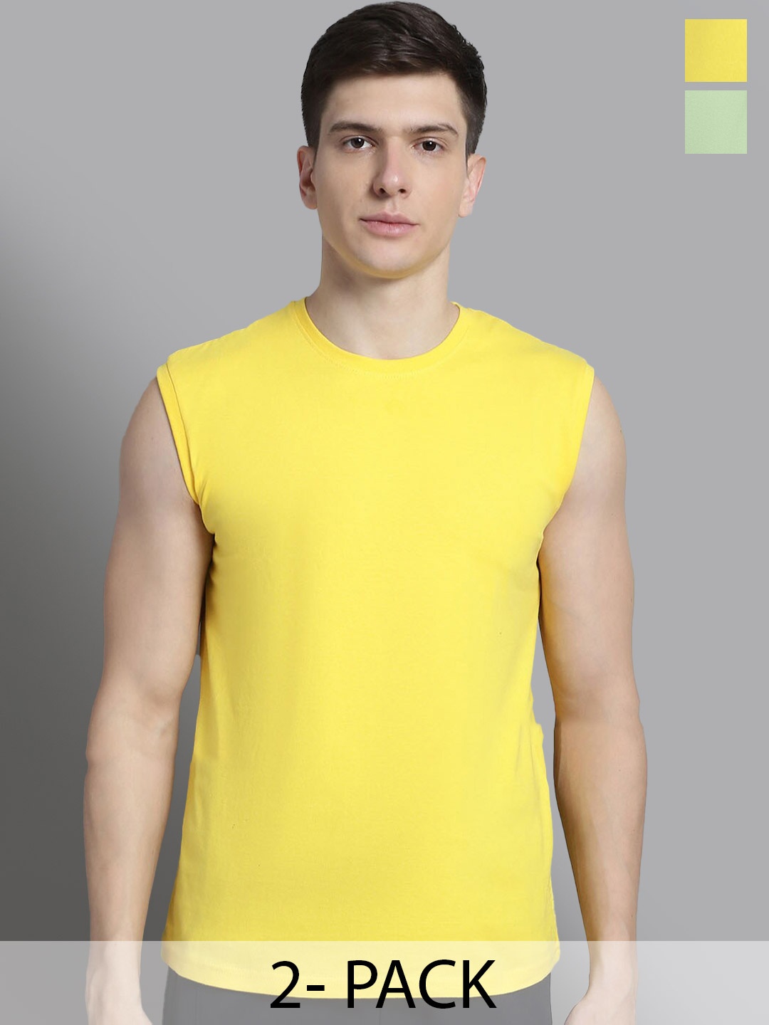 

FBAR Pack Of 2 Round Neck Sleeveless Cotton Regular T-shirt, Yellow