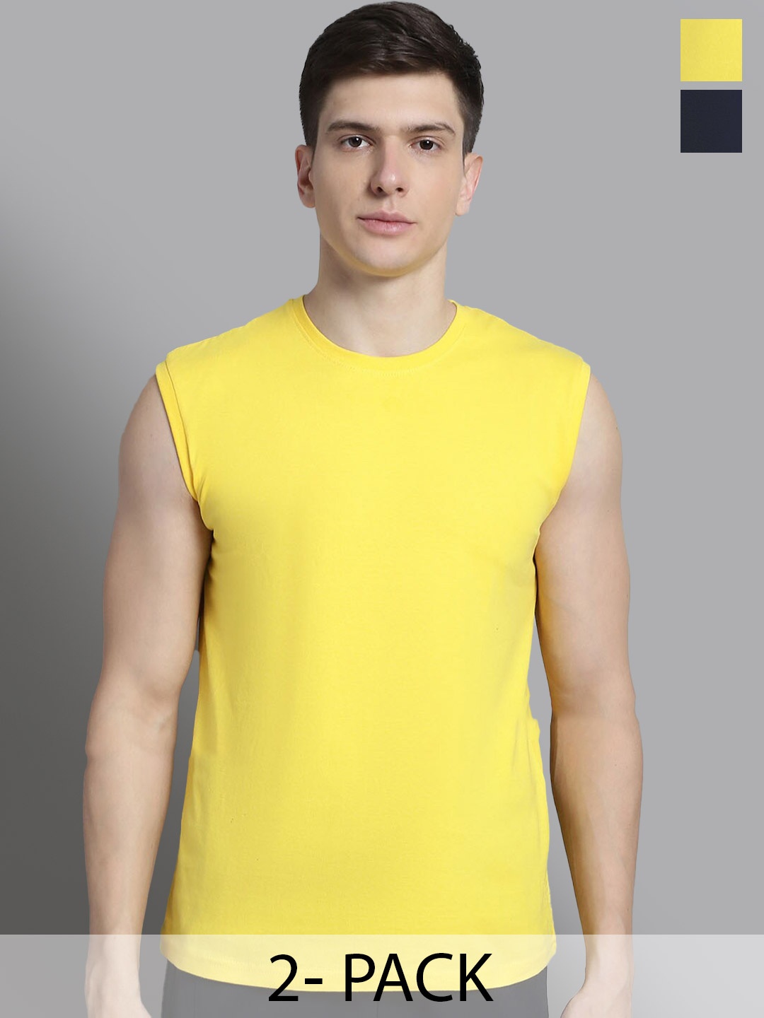 

FBAR Pack Of 2 Sleeveless Antimicrobial Cotton T-shirts, Yellow