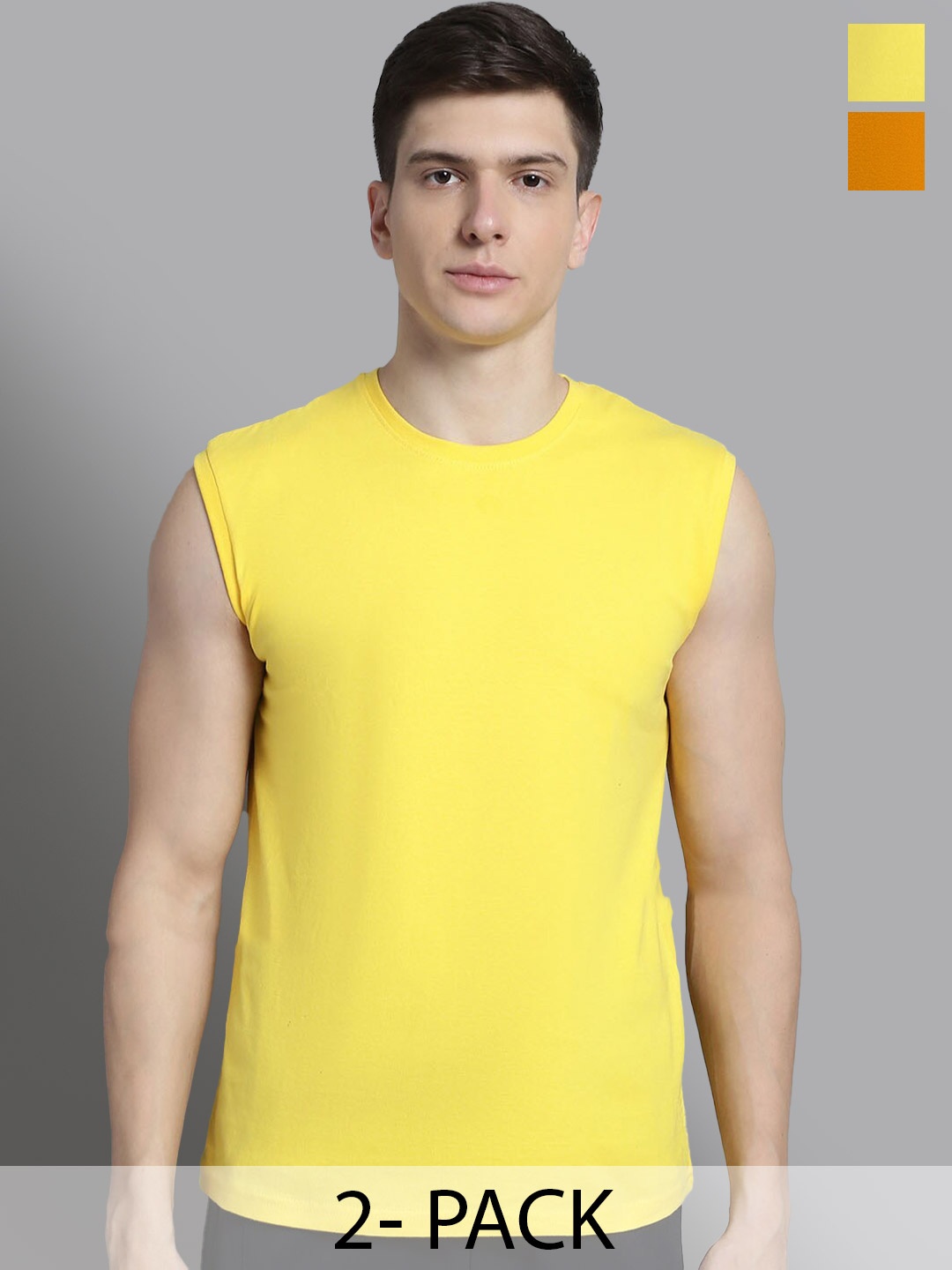 

FBAR Pack Of 2 Round Neck Pure Cotton T-shirt, Yellow