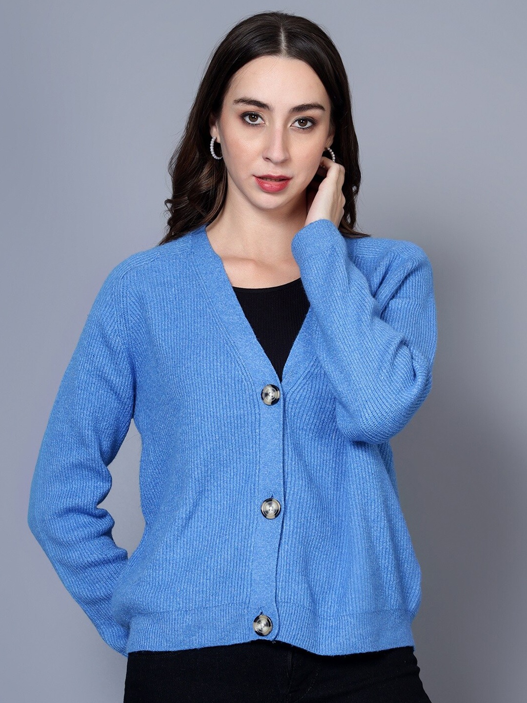 

Chemistry Woollen Cardigan Sweater, Blue