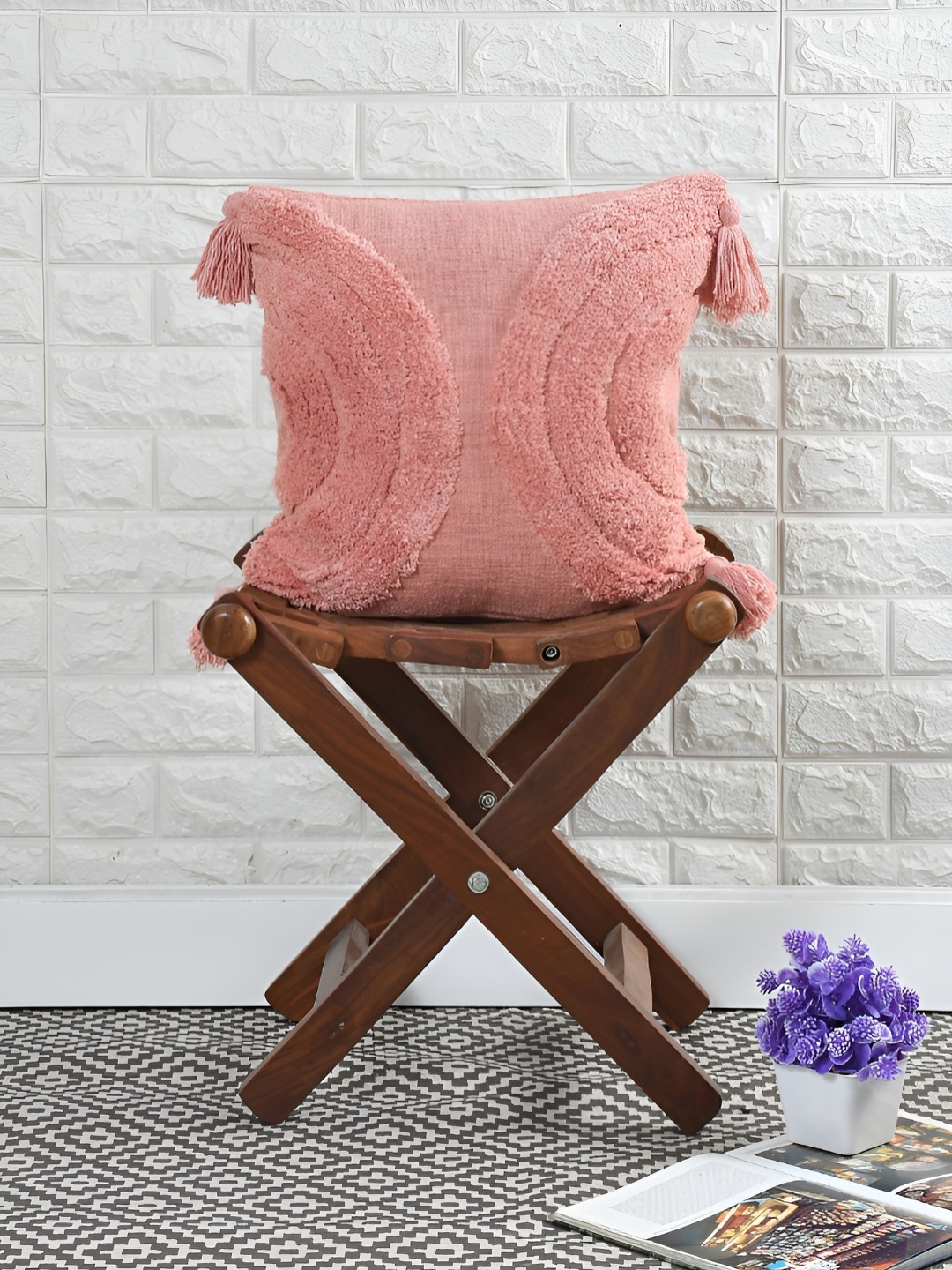 

HOMADORN Peach-Coloured Cotton Square Cushion Cover