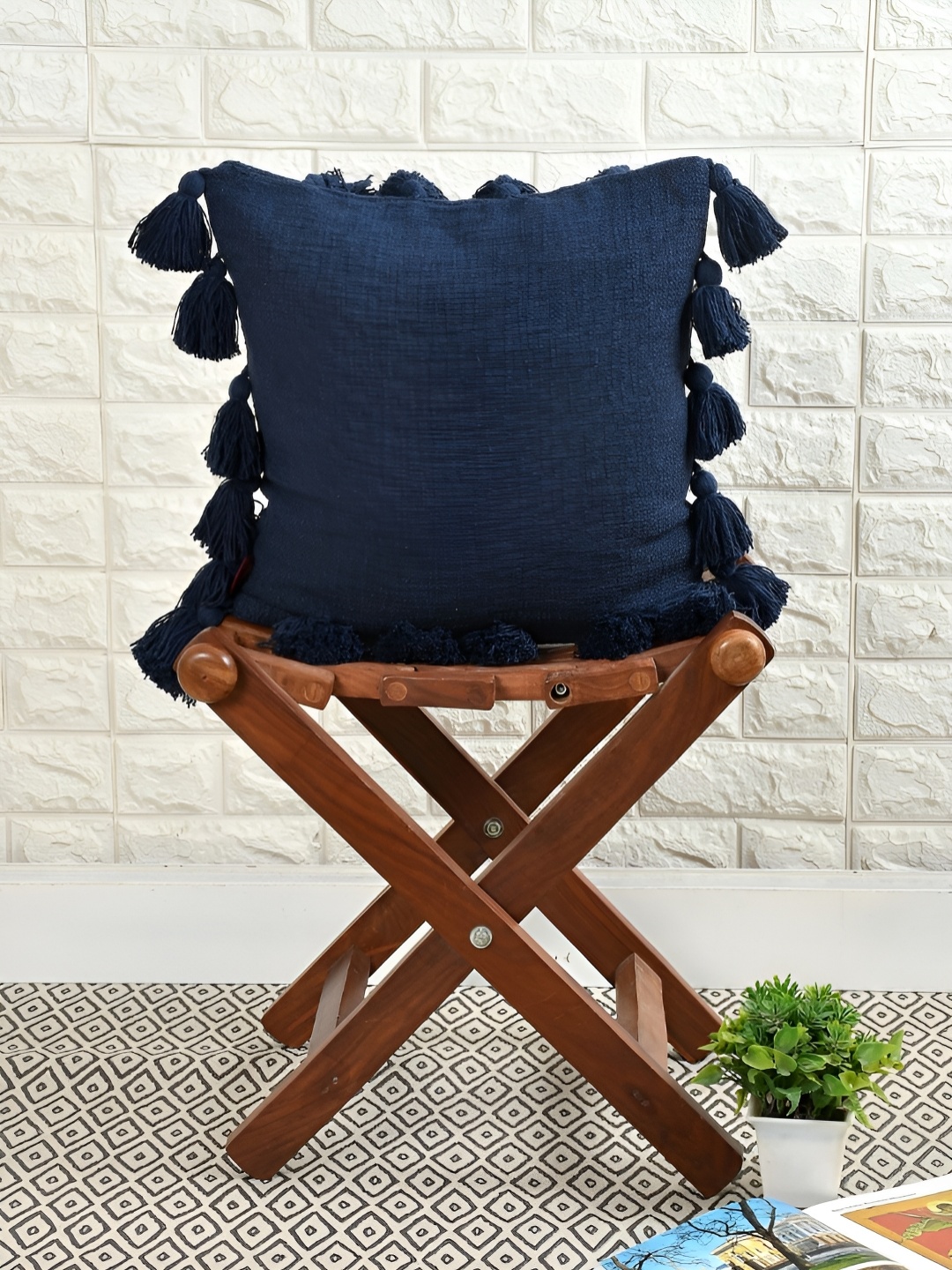 

HOMADORN Navy Blue Cotton Square Cushion Cover