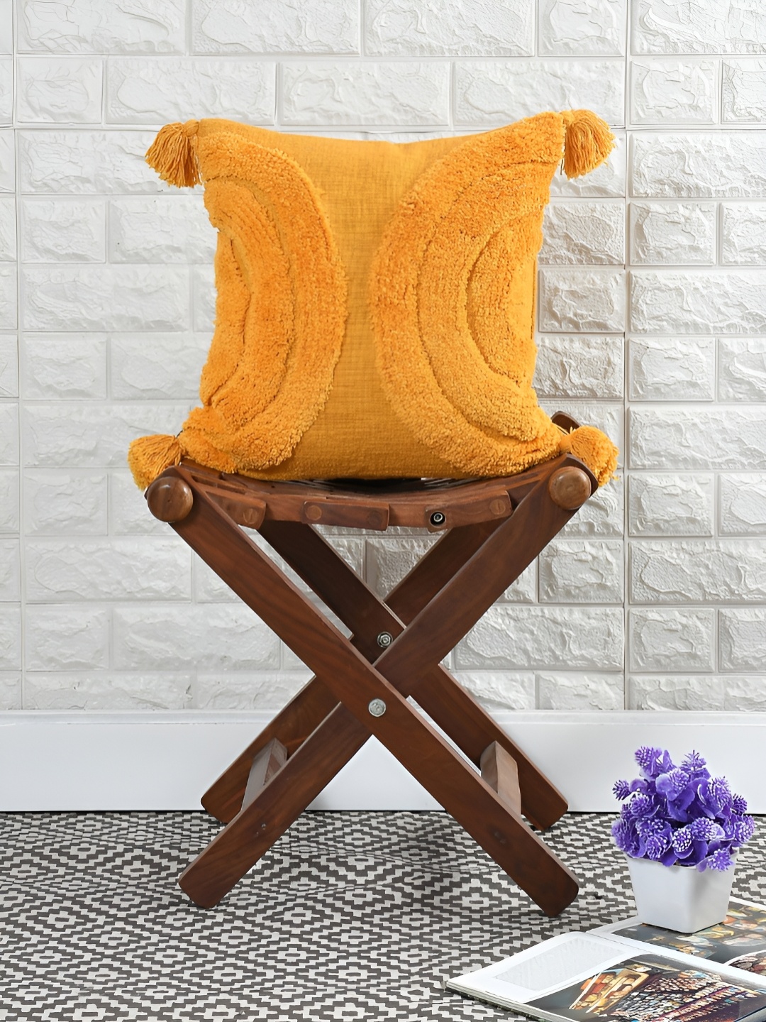 

HOMADORN Mustard Cotton Square Cushion Cover