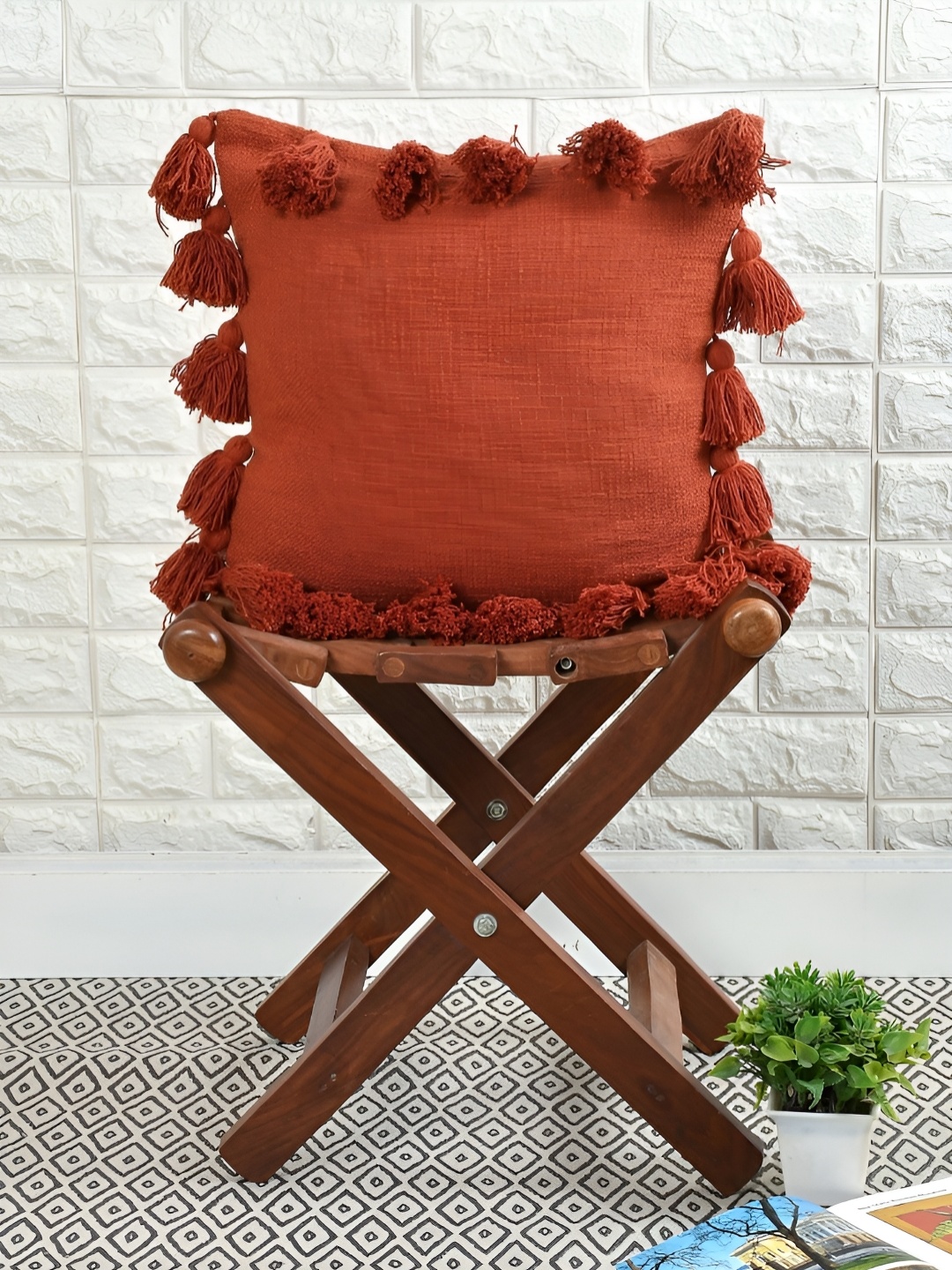 

HOMADORN Rust Decorative Boho Cotton Square Cushion Cover