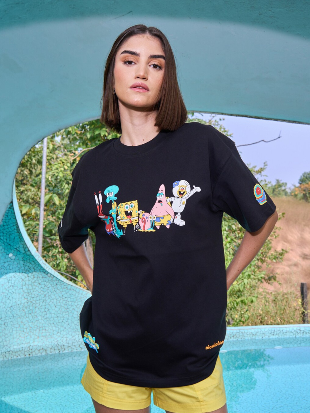 

Bonkers Corner Graphic Printed Oversized Pure Cotton T-shirt, Navy blue