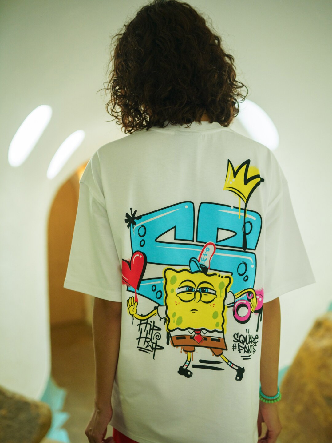 Bonkers Corner Sponge Bob Printed Pure Cotton Oversized T-shirt, White