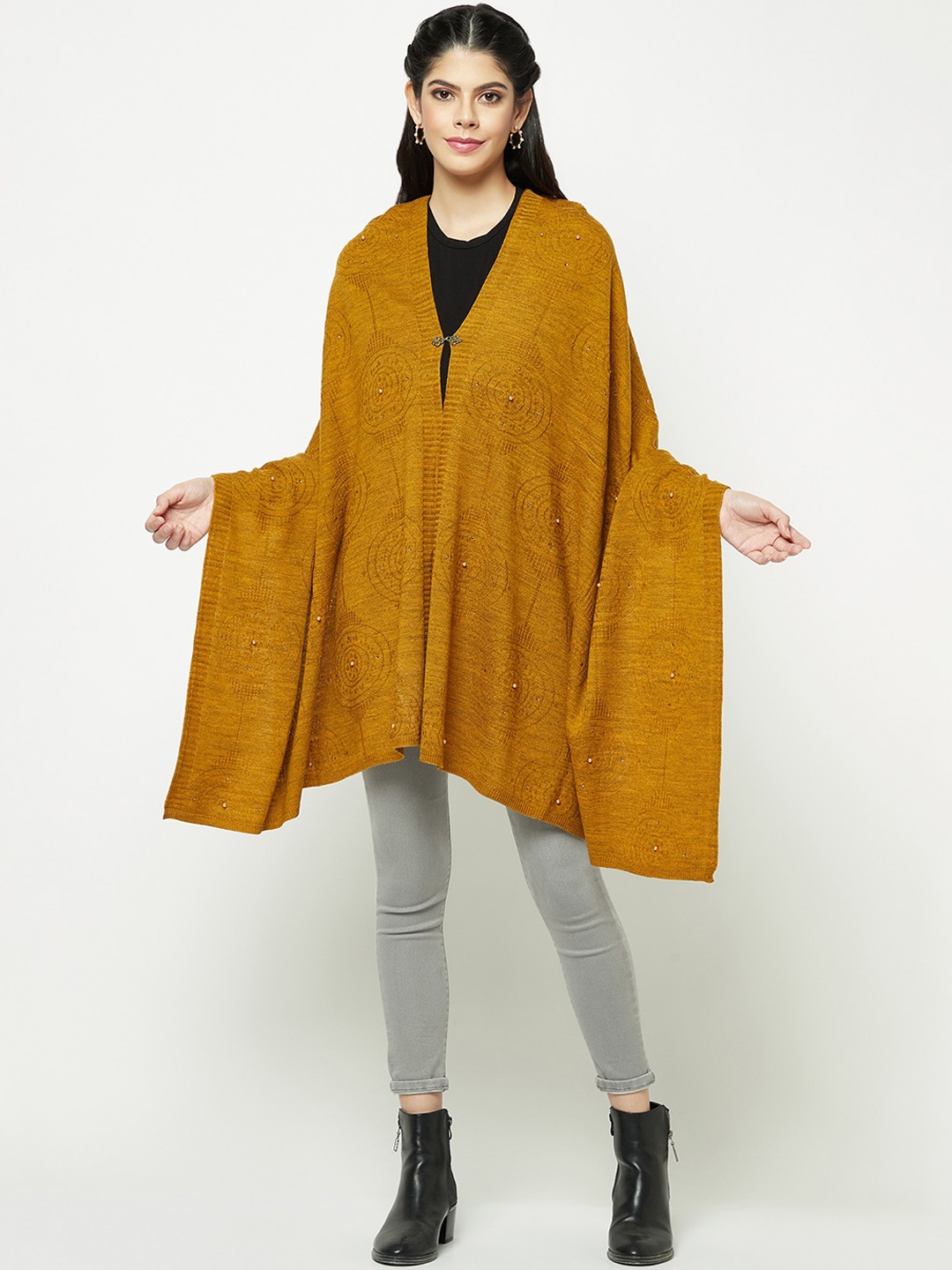 

Knitstudio Beaded Front Closure Knitted Stole, Mustard