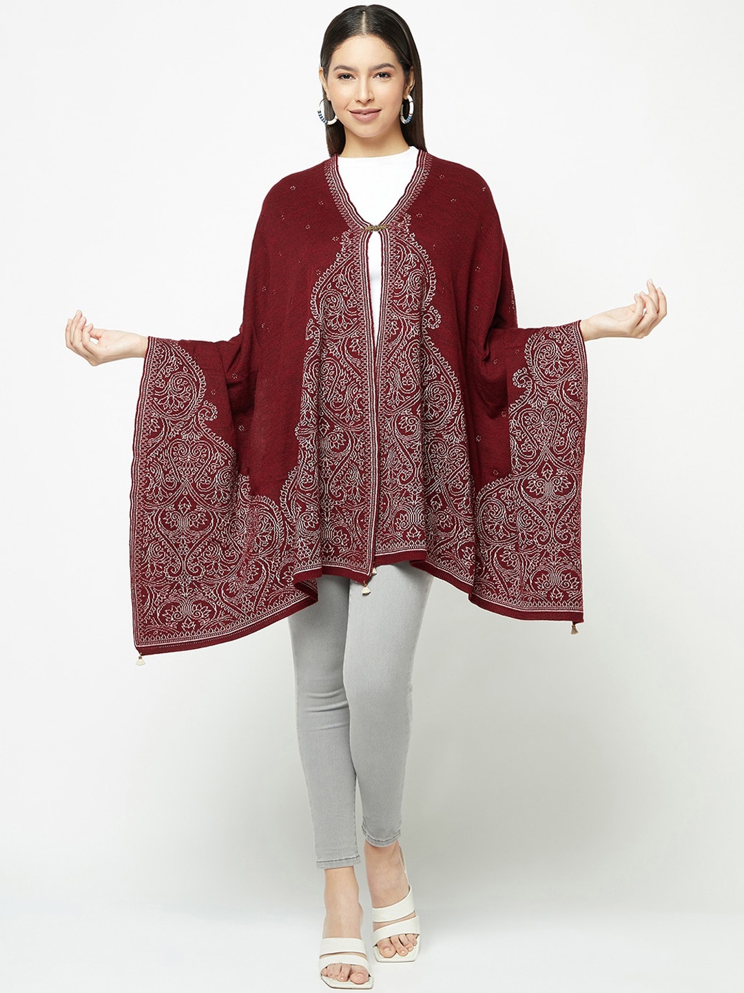 

Knitstudio Paisley Woven Design Acrylic Woollen Shawl, Maroon