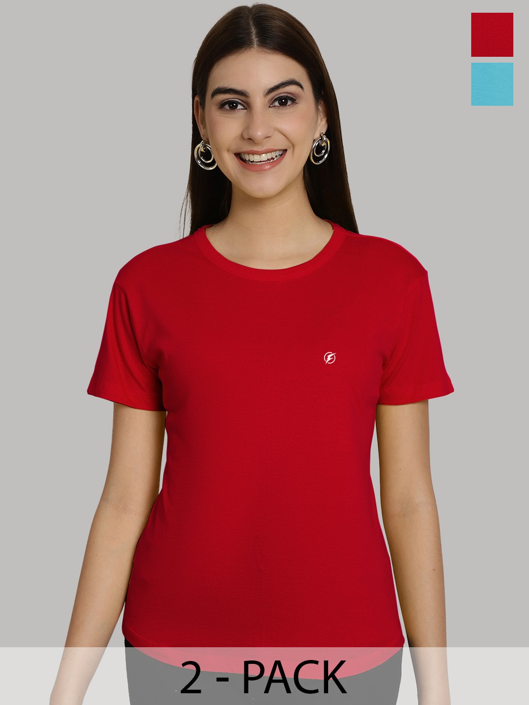 

Friskers Women Red & Turquoise Blue 2 Slim Fit T-shirt