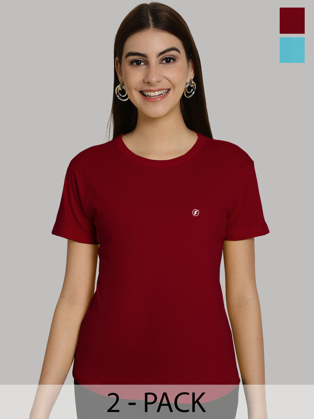 

Friskers Women Maroon & Turquoise Blue 2 Slim Fit T-shirt