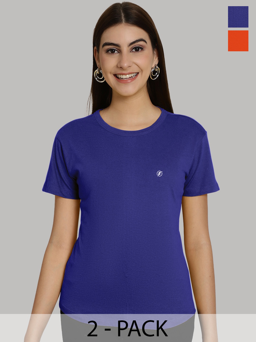 

Friskers Women Blue & Orange 2 Slim Fit T-shirt