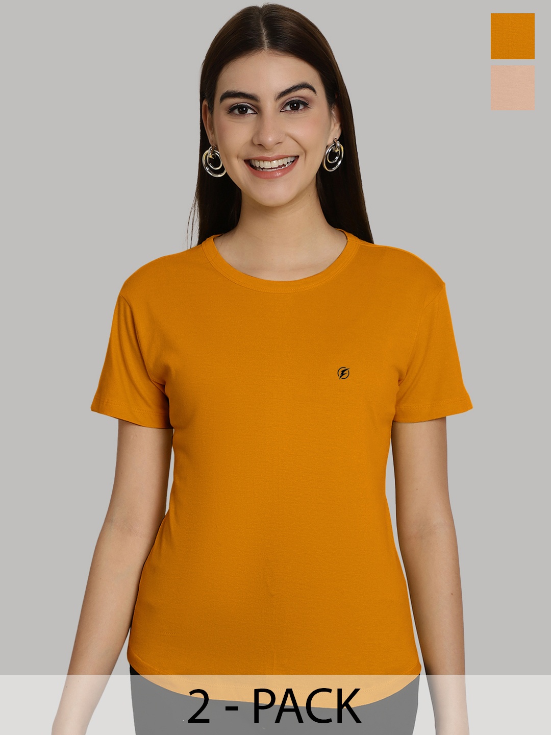 

Friskers Women Gold-Toned & Coral 2 Slim Fit T-shirt