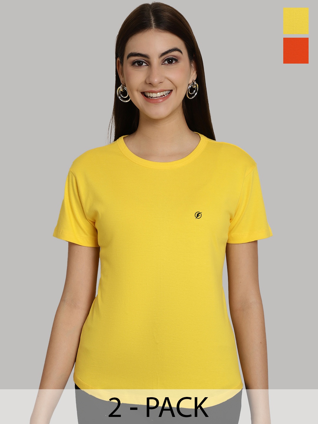 

Friskers Women Yellow & Orange 2 Slim Fit T-shirt