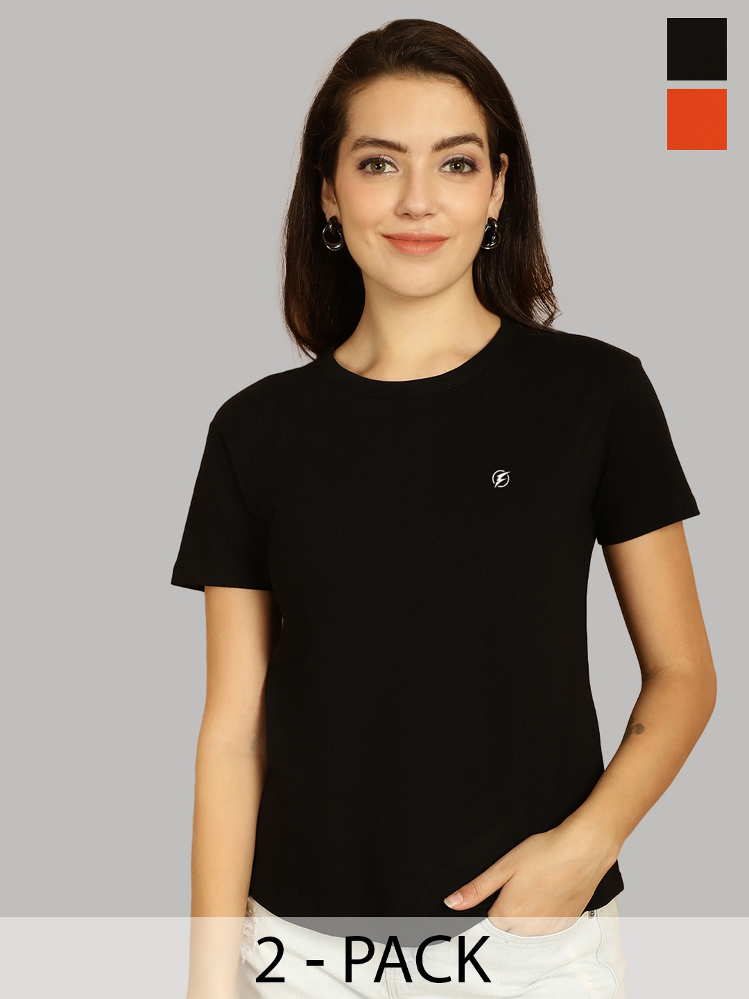 

Friskers Women Black & Orange 2 Slim Fit T-shirt